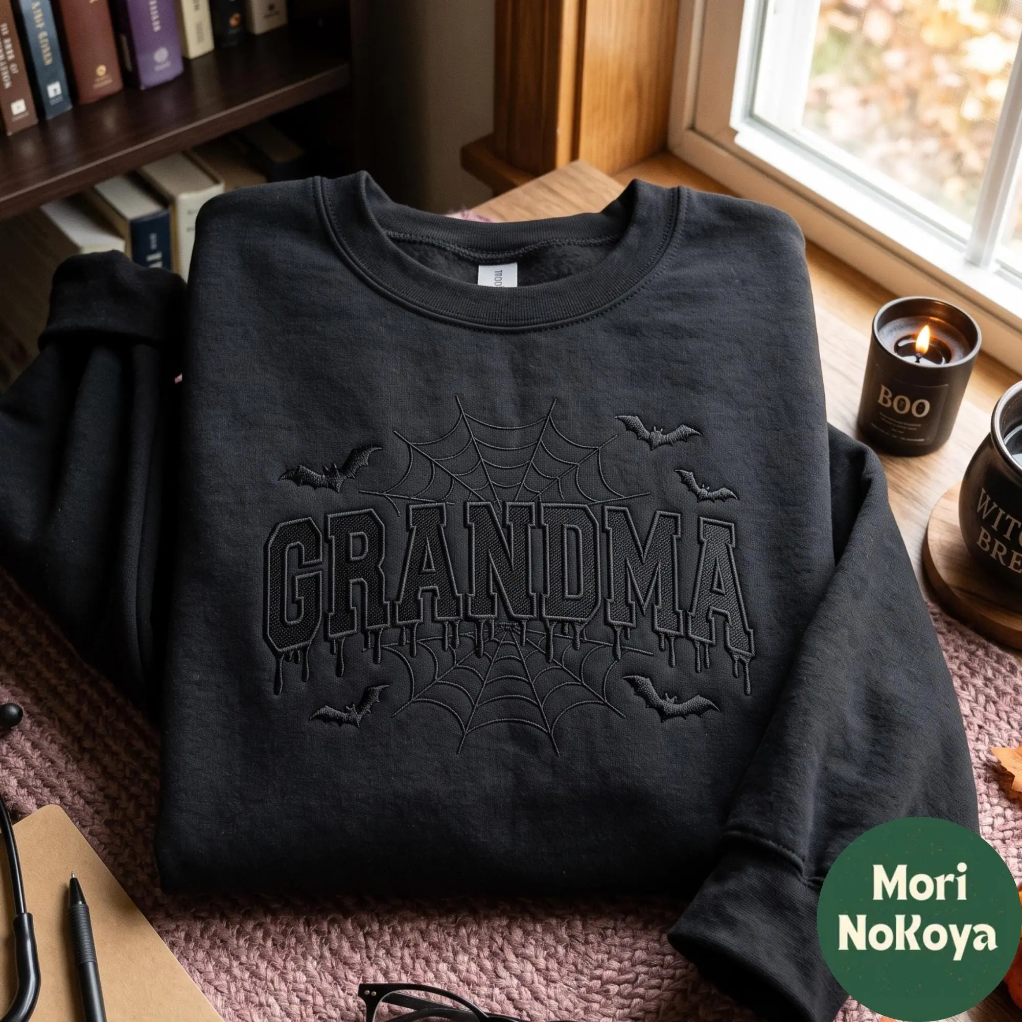Embroidered Grandma Sweatshirt, Halloween Ghost Spooky Season Crewneck, Fall Gift for Grandmother