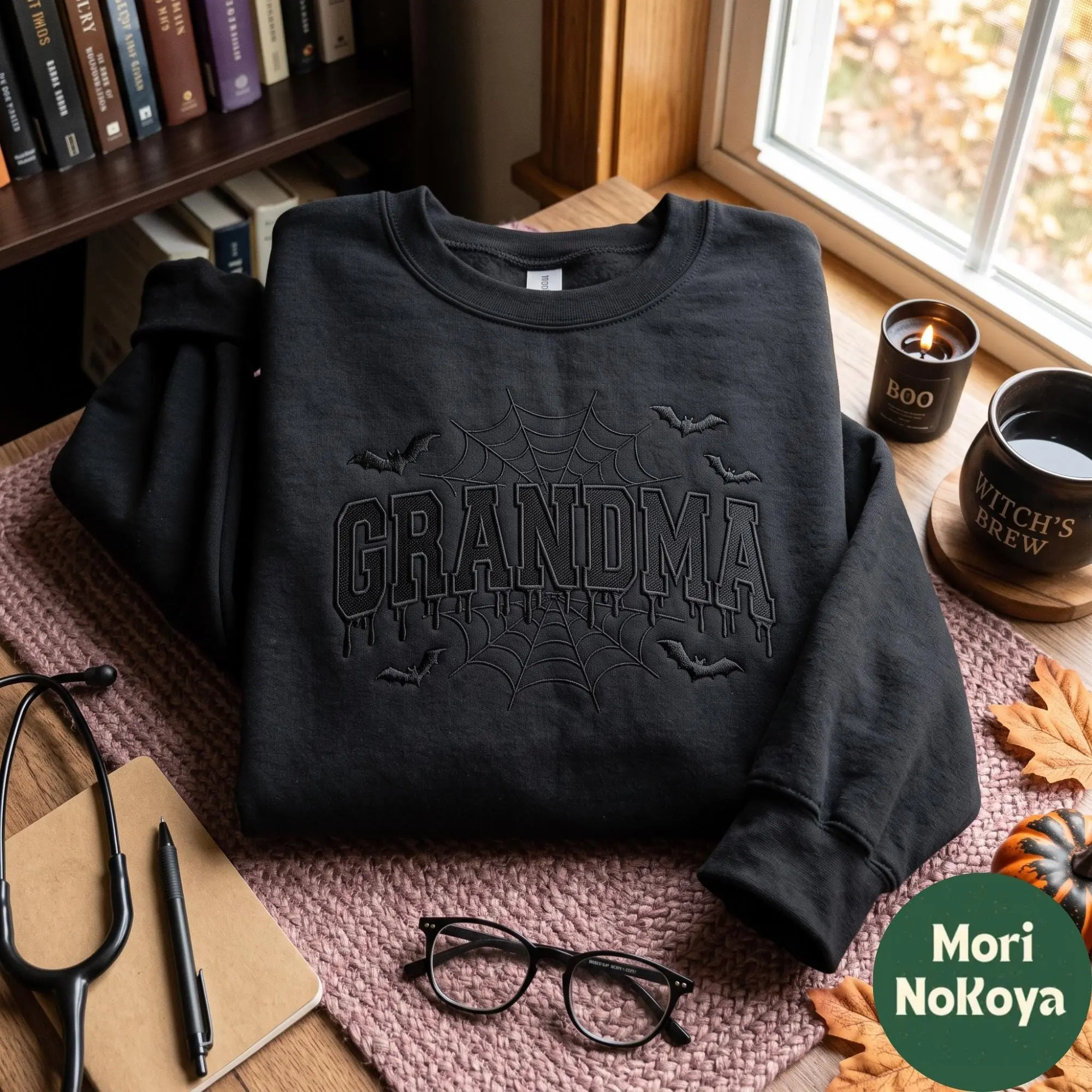 Embroidered Grandma Sweatshirt, Halloween Ghost Spooky Season Crewneck, Fall Gift for Grandmother - photo 3