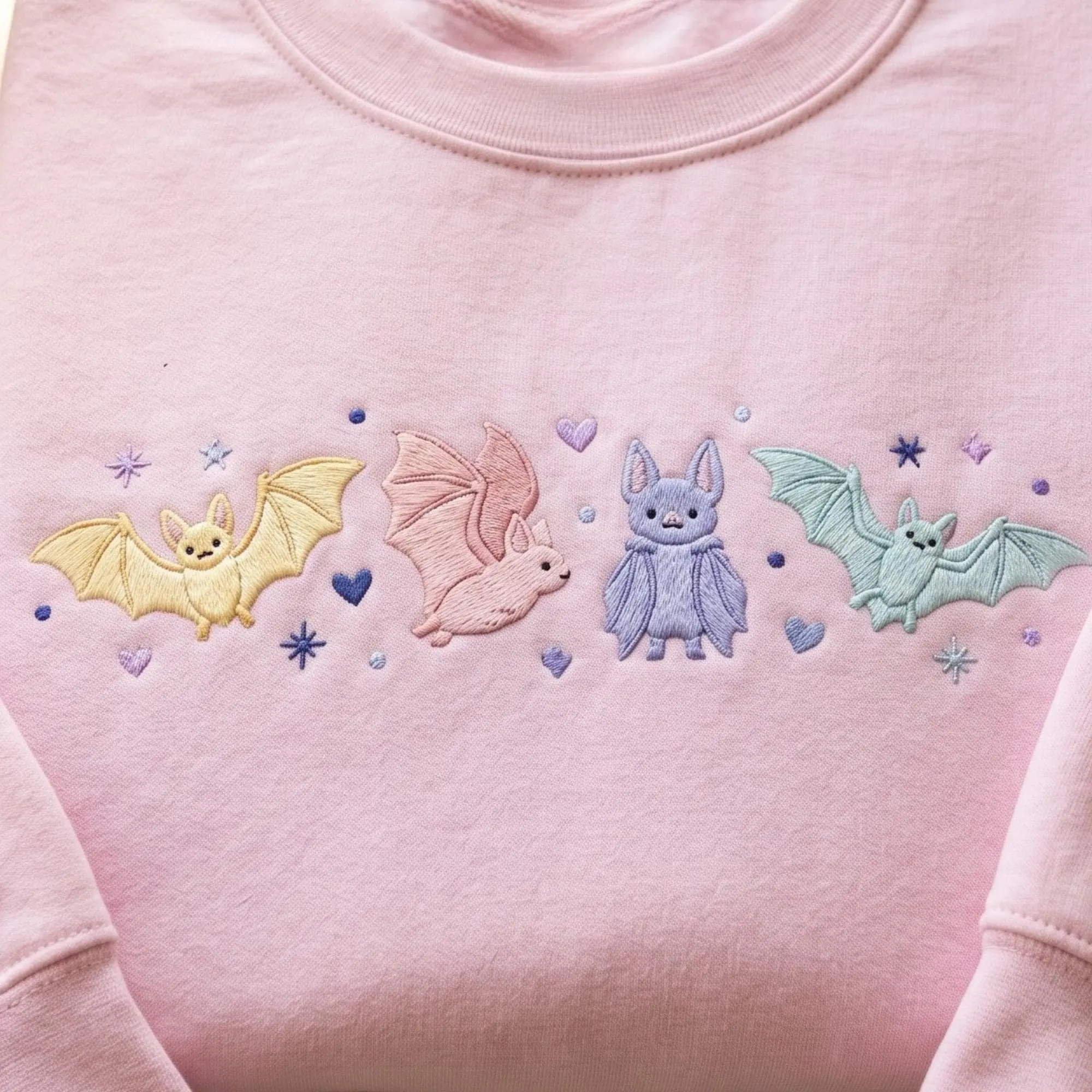 Embroidered Halloween Bat Sweatshirt, Women Whimsigoth Spooky Girly Goblincore Pink Cute Witchy Fall Crewneck - photo 2