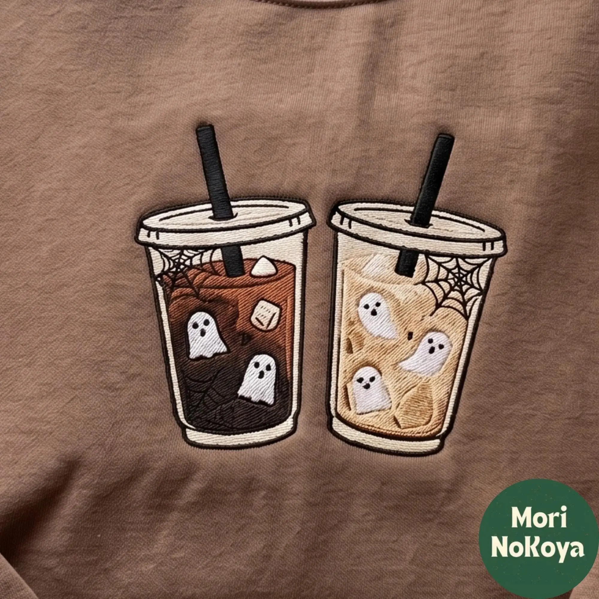 Embroidered Halloween Ghost Shirt, Women Caffeine Addiction Coffee Funny Cute Spooky Season Fall Graphic Tee - photo 2