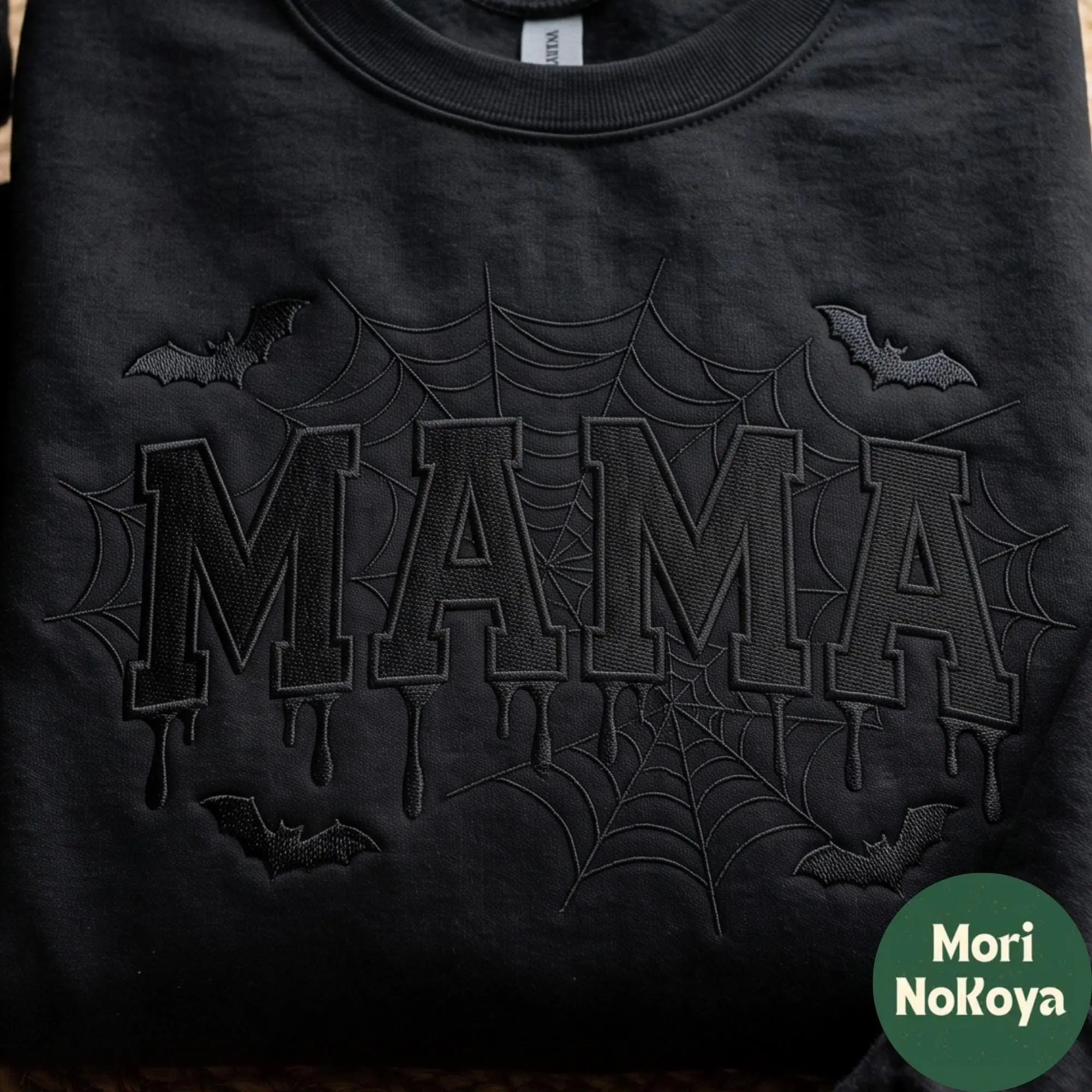 Embroidered Mama Halloween Shirt, Bat Wings Style Mom Womens Fall Cute Graphic Top Gift - photo 2