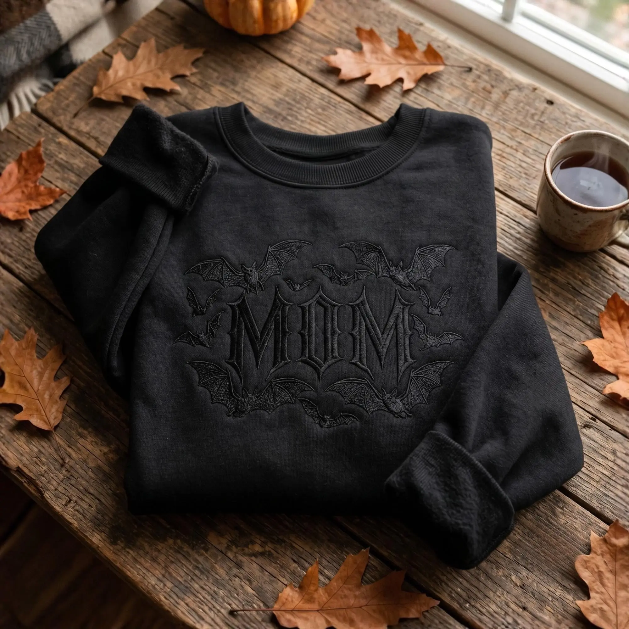 Embroidered Mom Shirt, Gothic Mama Goth Bat Halloween Mother Gift Graphic Tee