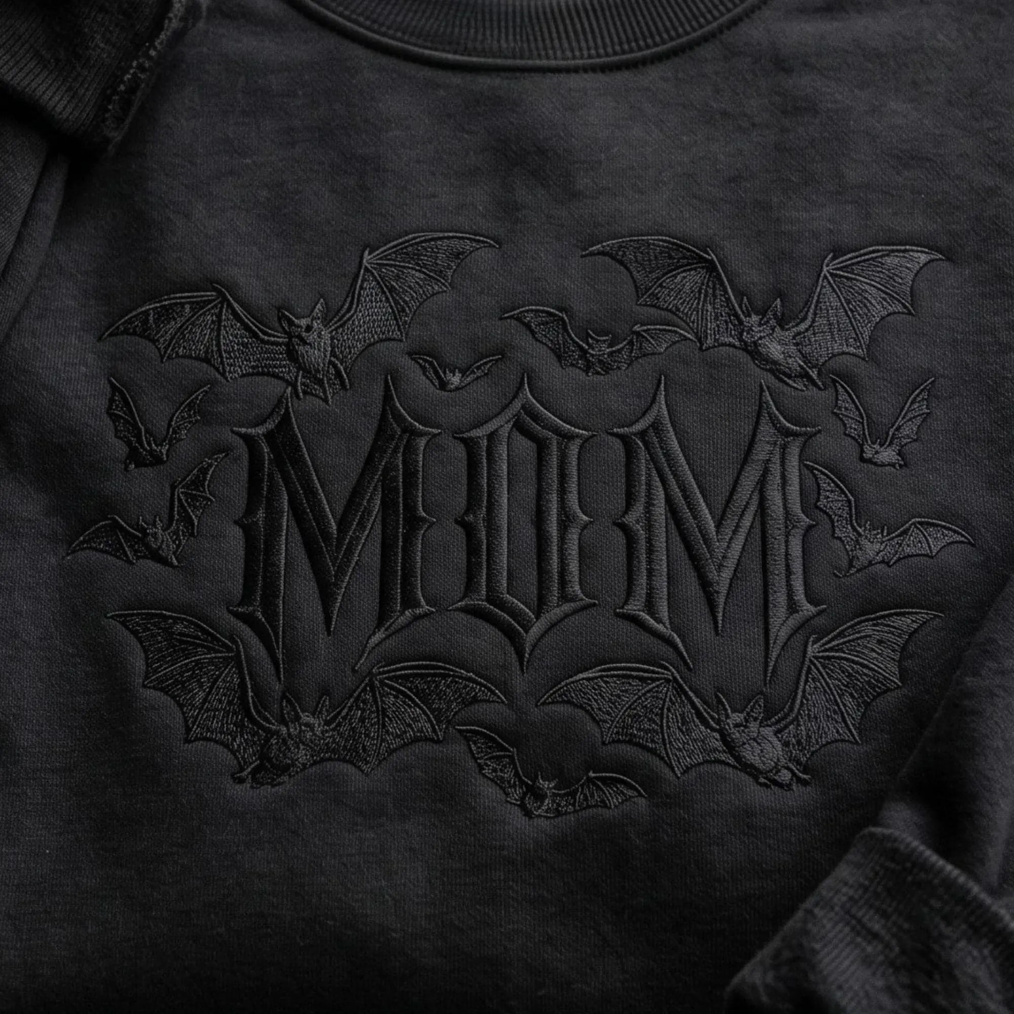 Embroidered Mom Shirt, Gothic Mama Goth Bat Halloween Mother Gift Graphic Tee - photo 2