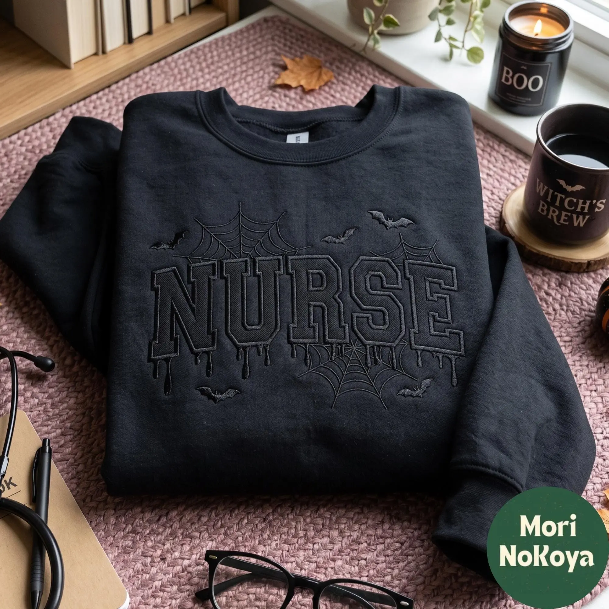 Embroidered Spooky Nurse Halloween Shirt, Ghost Nurses Fall Nursing School Life Gift for Her Tee - photo 1