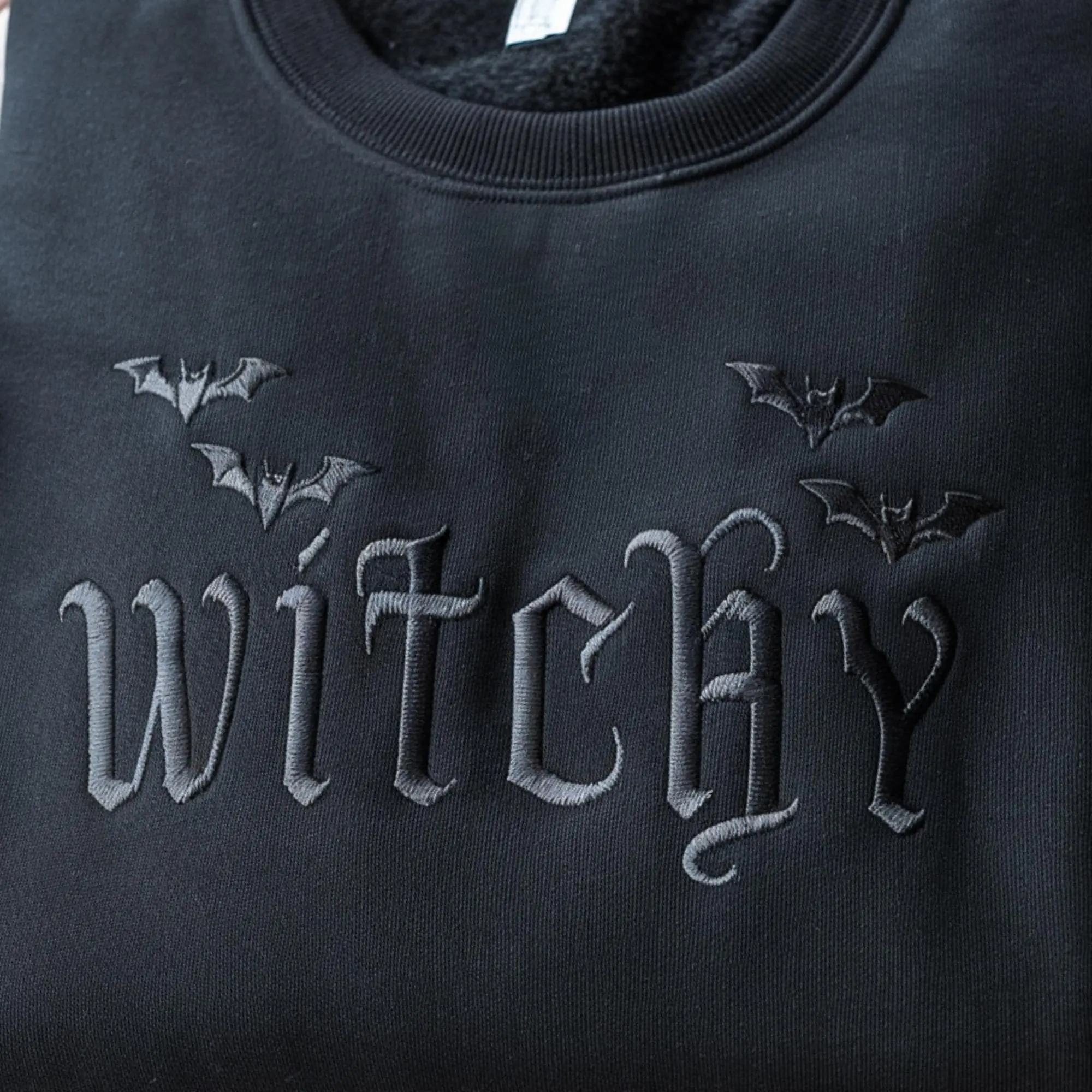 Embroidered Witchy Halloween Sweatshirt, Gothic Bat Dark Humor Womens Witch Fall Spooky Season Crewneck - photo 2