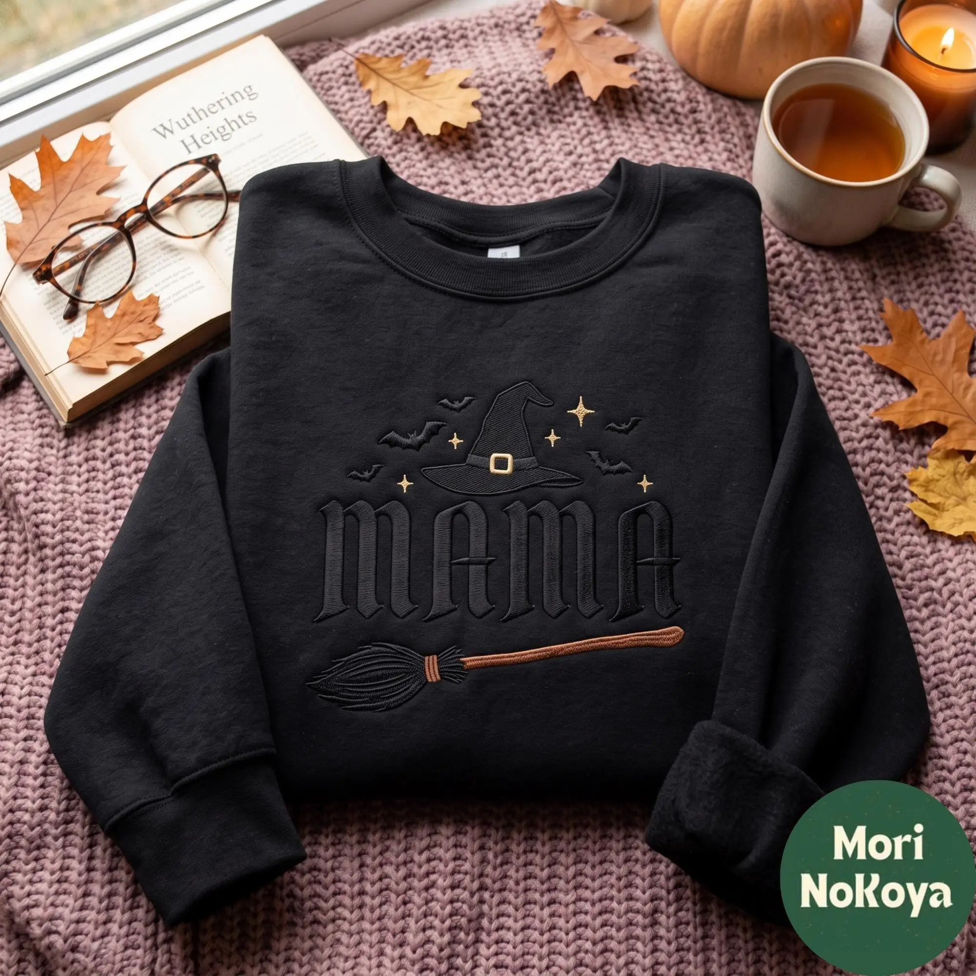 Embroidered Witchy Mama Sweatshirt, Happy Halloween Spooky Season Crewneck, Gift for Mom - photo 3