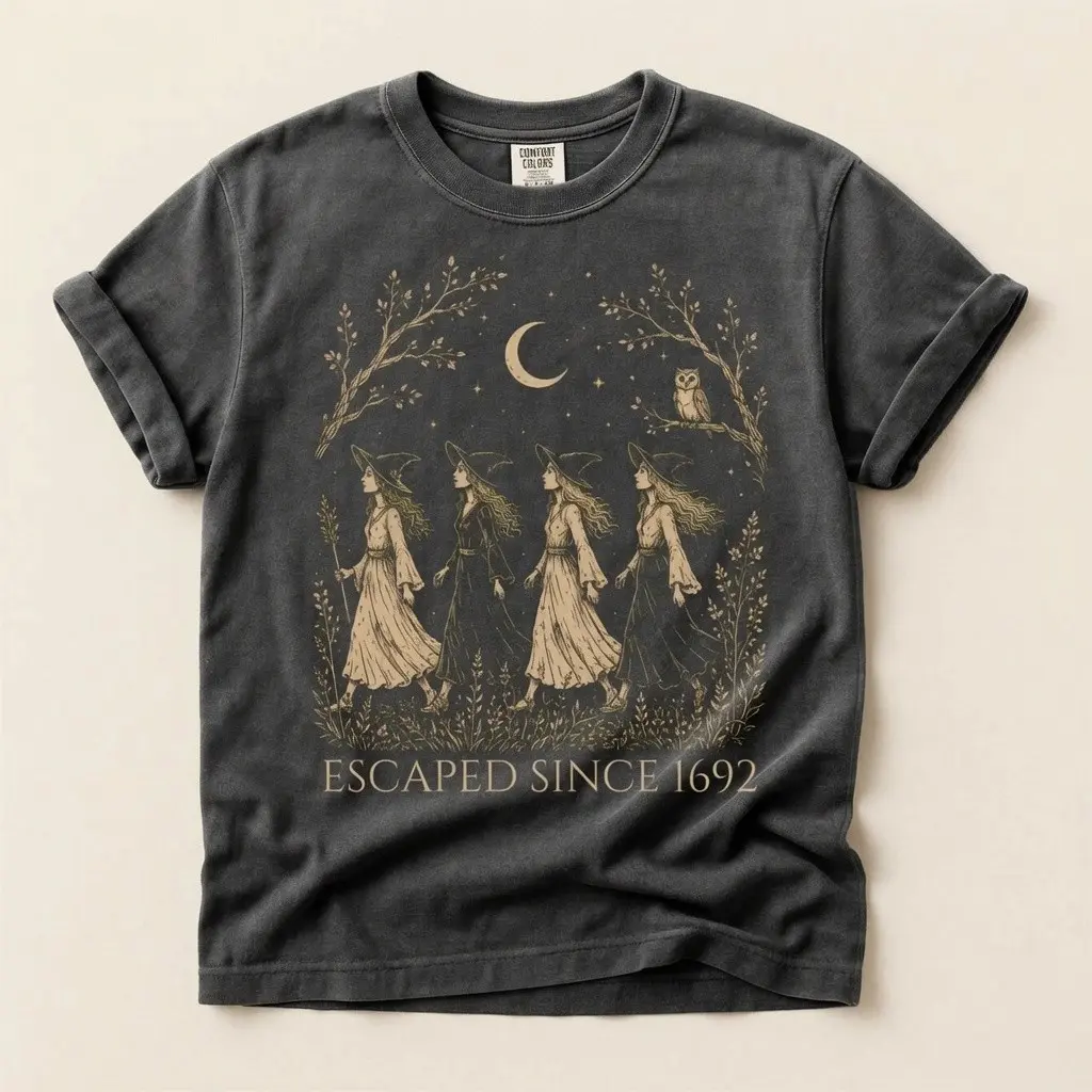 Escaped Since 1692 Shirt, Comfort Colors Salem Witch Walk Vintage Halloween Witchy Owl Moon Spooky Womens Tee - photo 2