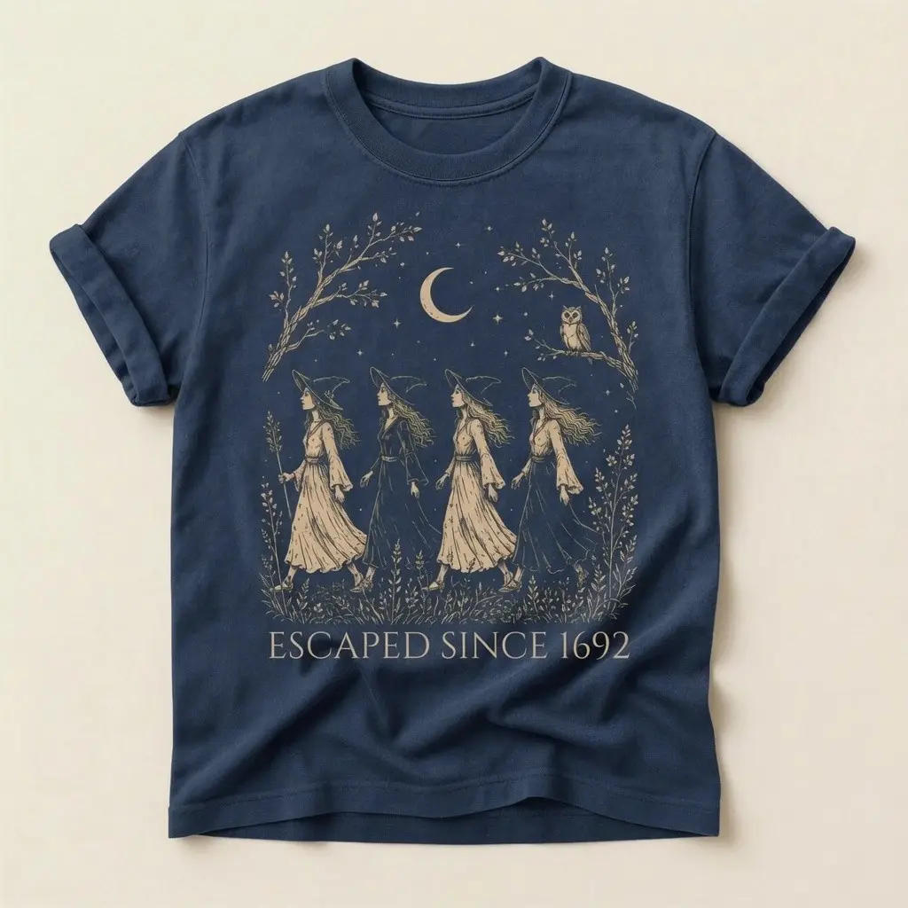Escaped Since 1692 Shirt, Comfort Colors Salem Witch Walk Vintage Halloween Witchy Owl Moon Spooky Womens Tee - photo 3