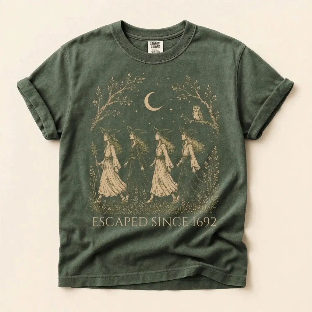 Escaped Since 1692 Shirt, Comfort Colors Salem Witch Walk Vintage Halloween Witchy Owl Moon Spooky Womens Tee - photo 4