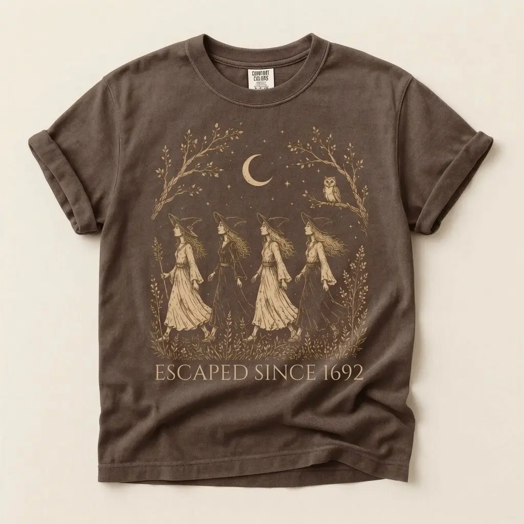 Escaped Since 1692 Shirt, Comfort Colors Salem Witch Walk Vintage Halloween Witchy Owl Moon Spooky Womens Tee - photo 5