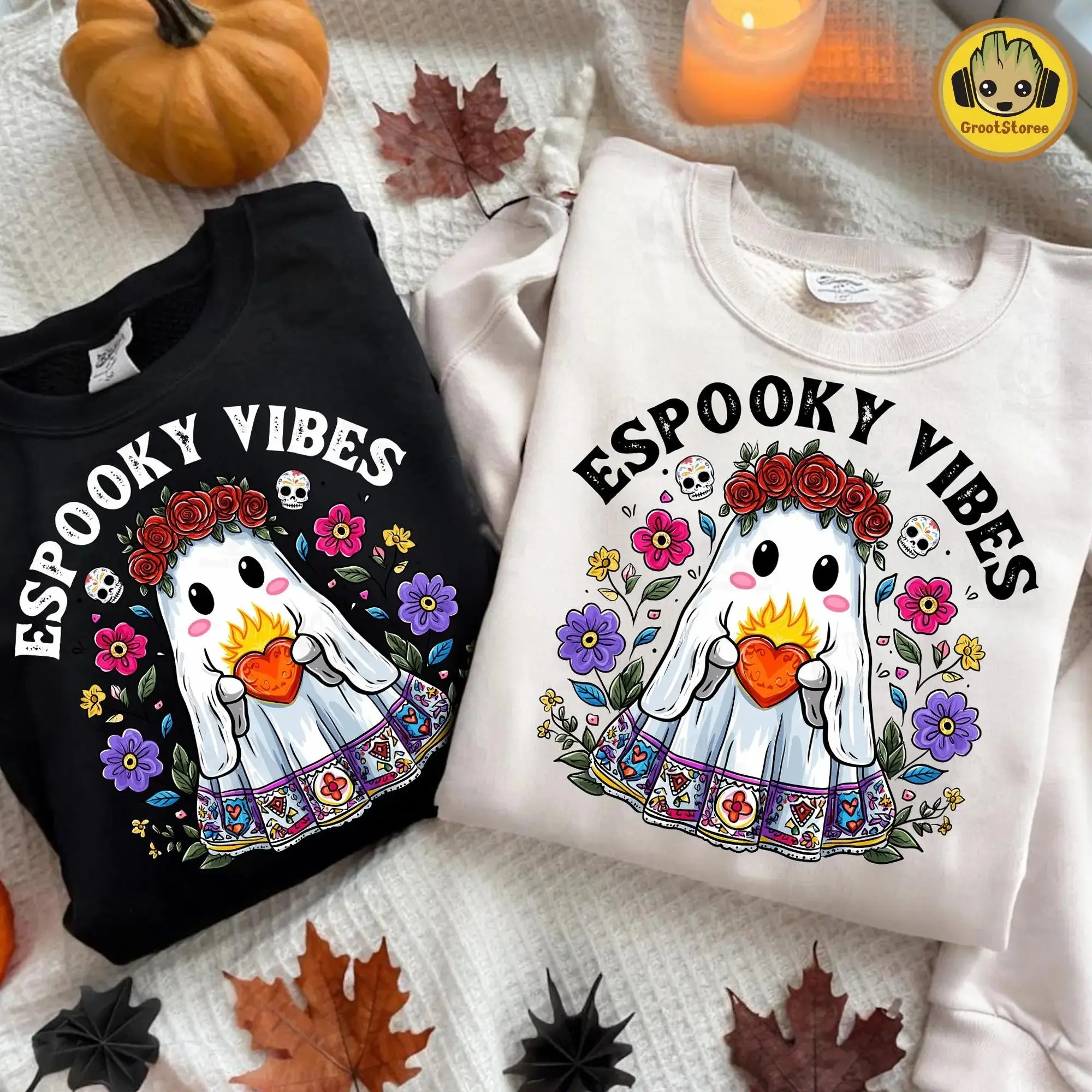 Espooky Vibes Halloween Mexican Conchas Ghost Shirt, Funny Pan Dulce Pantasmas Bakery Graphic Tee for Women