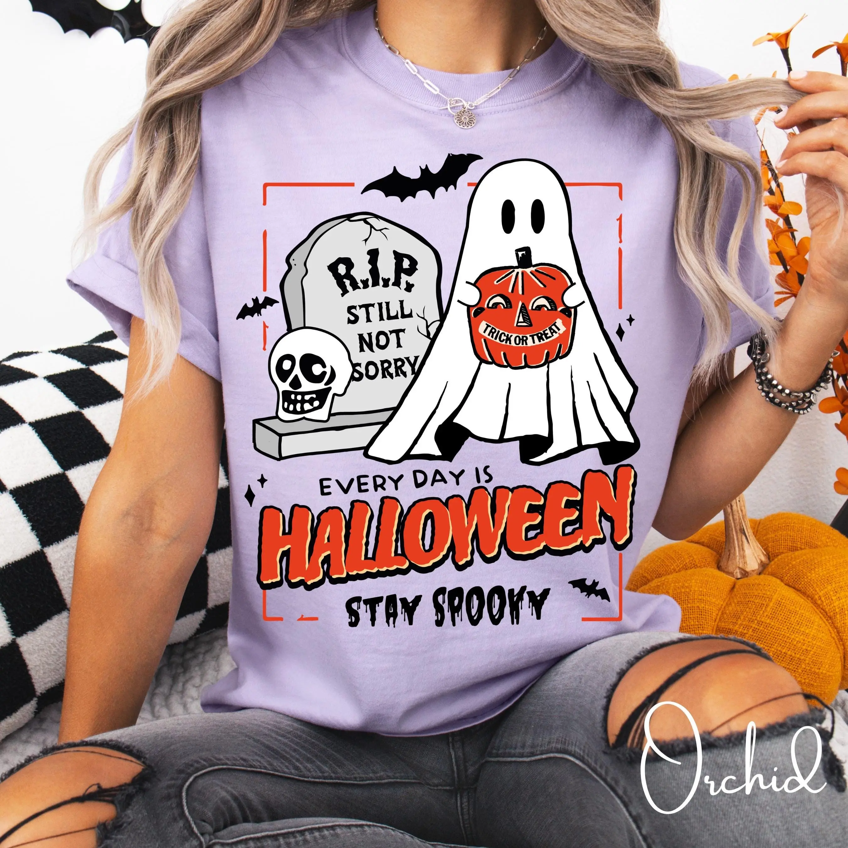 Comfort Colors 1717 Everyday Is Halloween Shirt, Stay Spooky Ghost Graphic Cute Fall Tee Gift