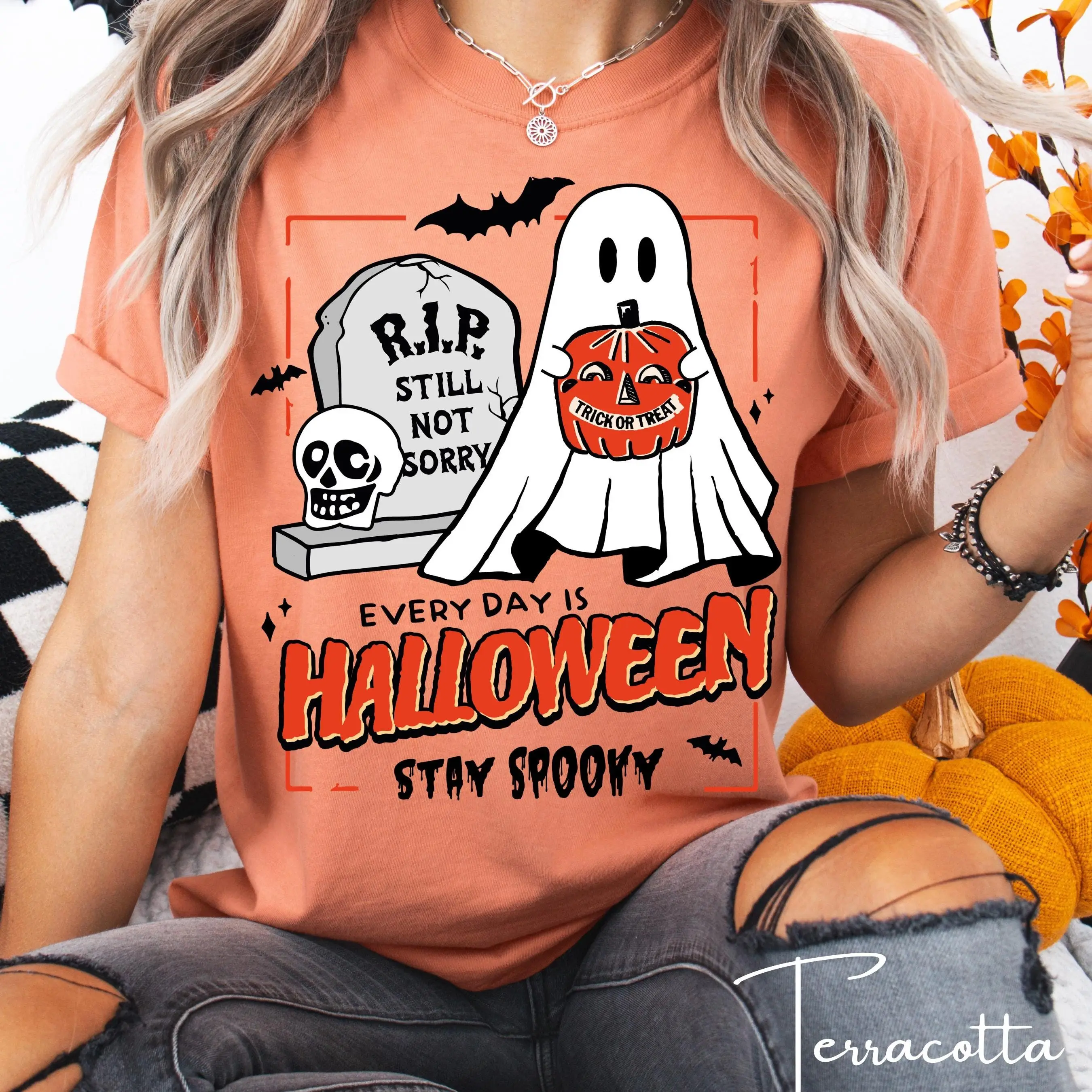 Comfort Colors 1717 Everyday Is Halloween Shirt, Stay Spooky Ghost Graphic Cute Fall Tee Gift - photo 2