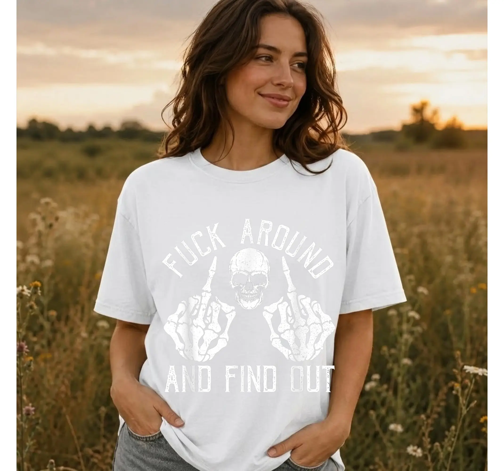 FAAFO Skeleton Hand Graphic Tee, Edgy Skull Funny Grunge Streetwear Shirt