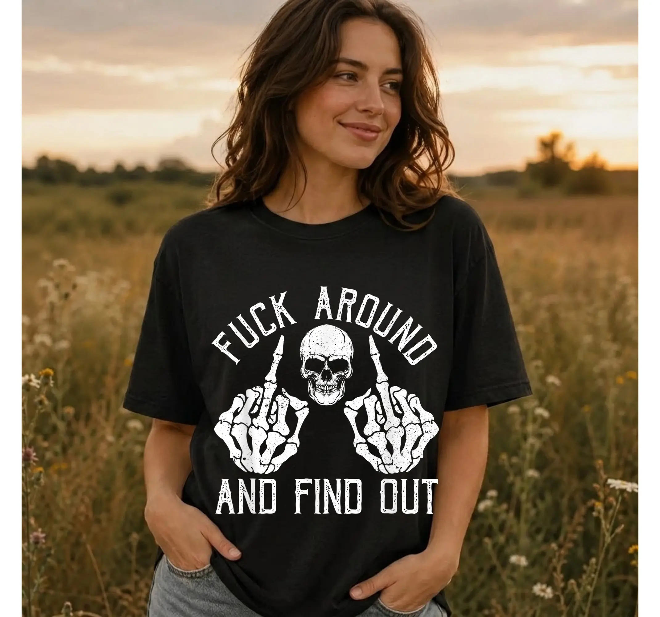 FAAFO Skeleton Hand Graphic Tee, Edgy Skull Funny Grunge Streetwear Shirt - photo 2