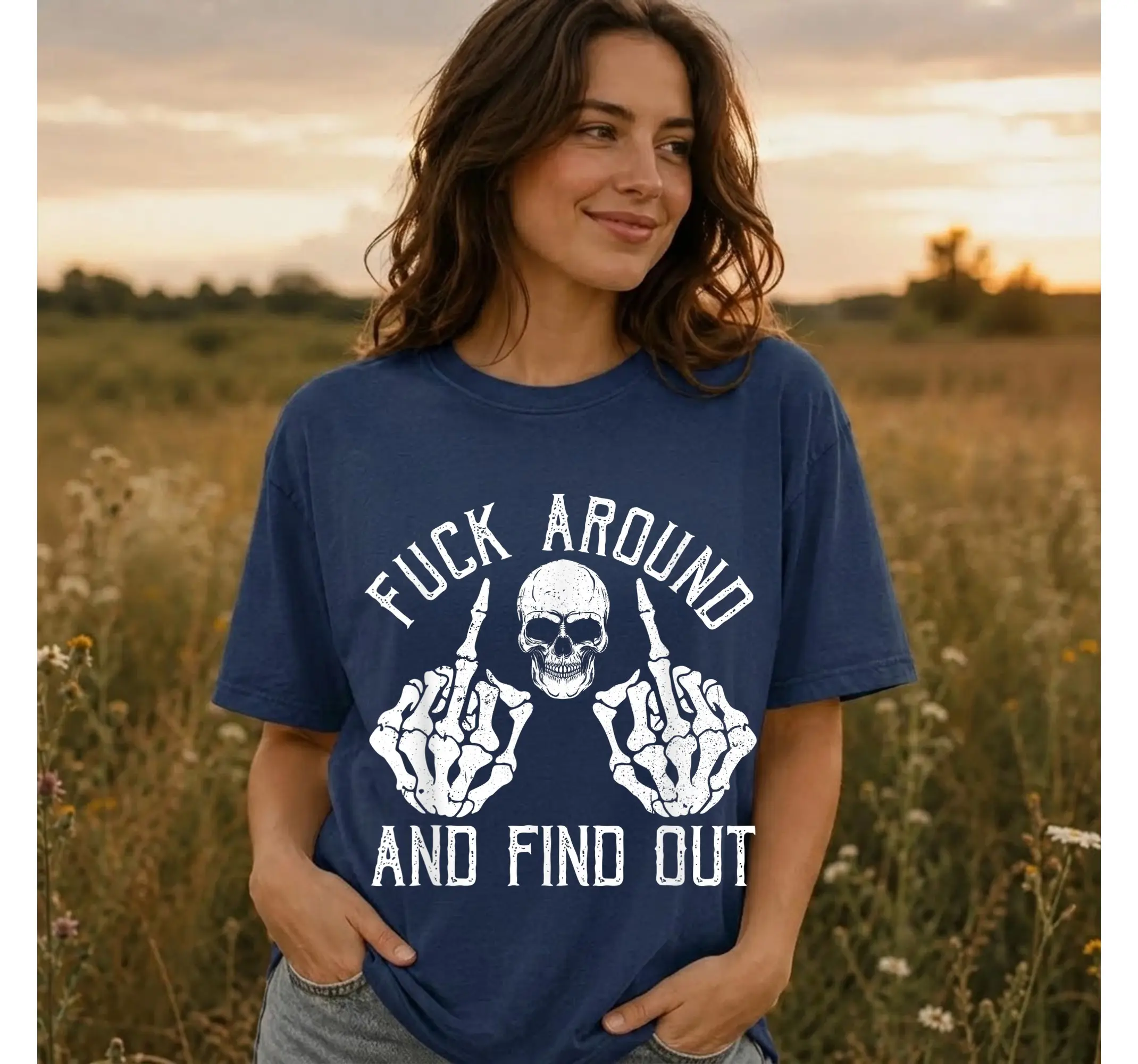 FAAFO Skeleton Hand Graphic Tee, Edgy Skull Funny Grunge Streetwear Shirt - photo 3