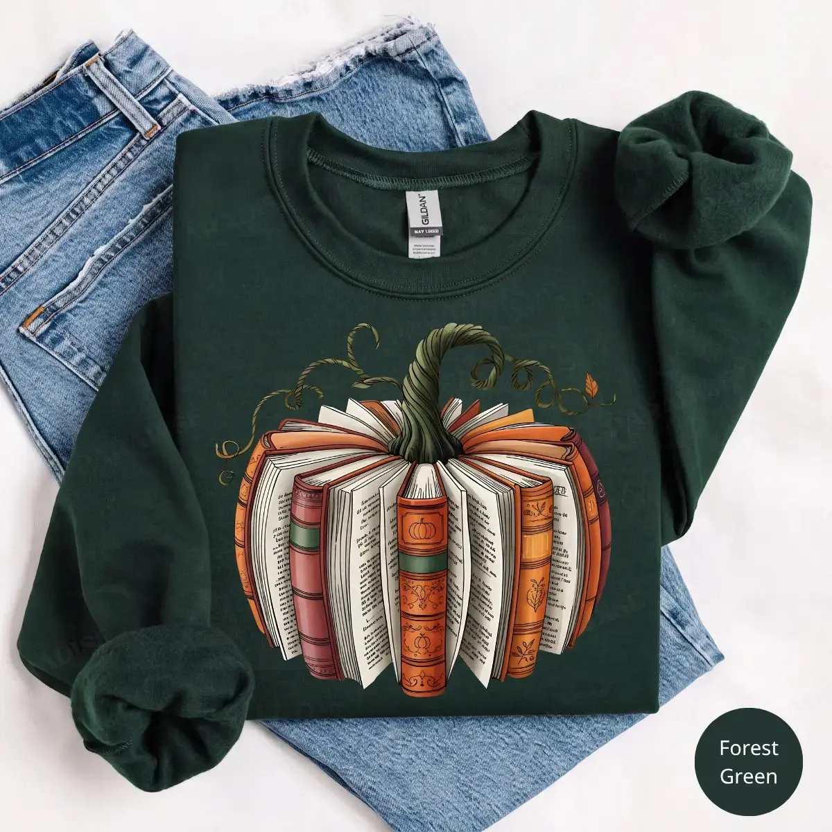Fall Book Pumpkin Sweatshirt, Halloween Cozy Bookish Autumn Reading Lover Graphic Gift - photo 3