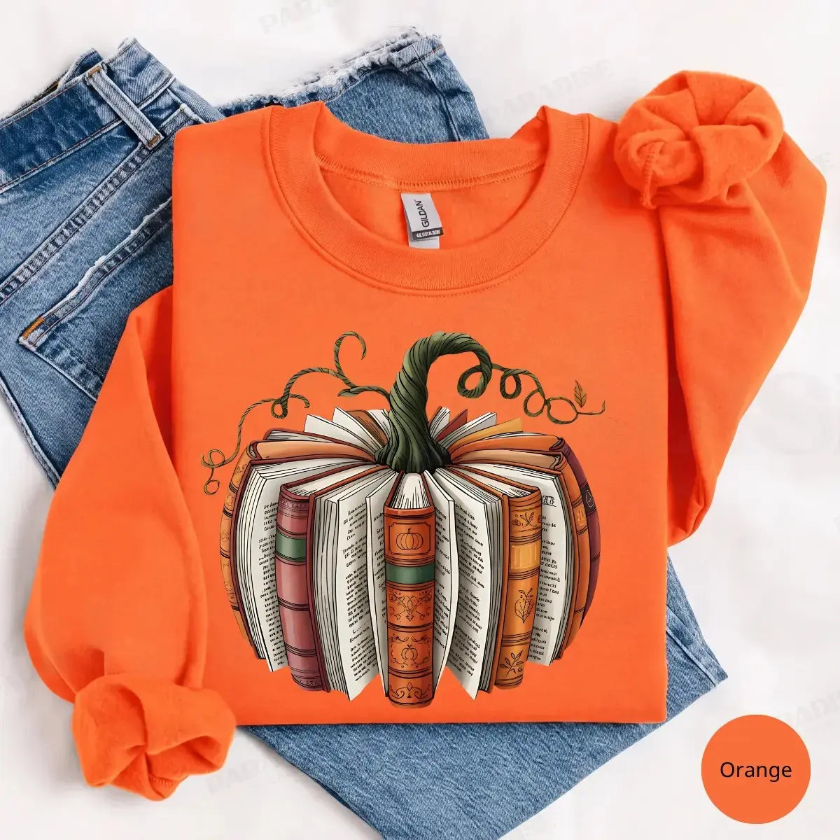 Fall Book Pumpkin Sweatshirt, Halloween Cozy Bookish Autumn Reading Lover Graphic Gift - photo 4