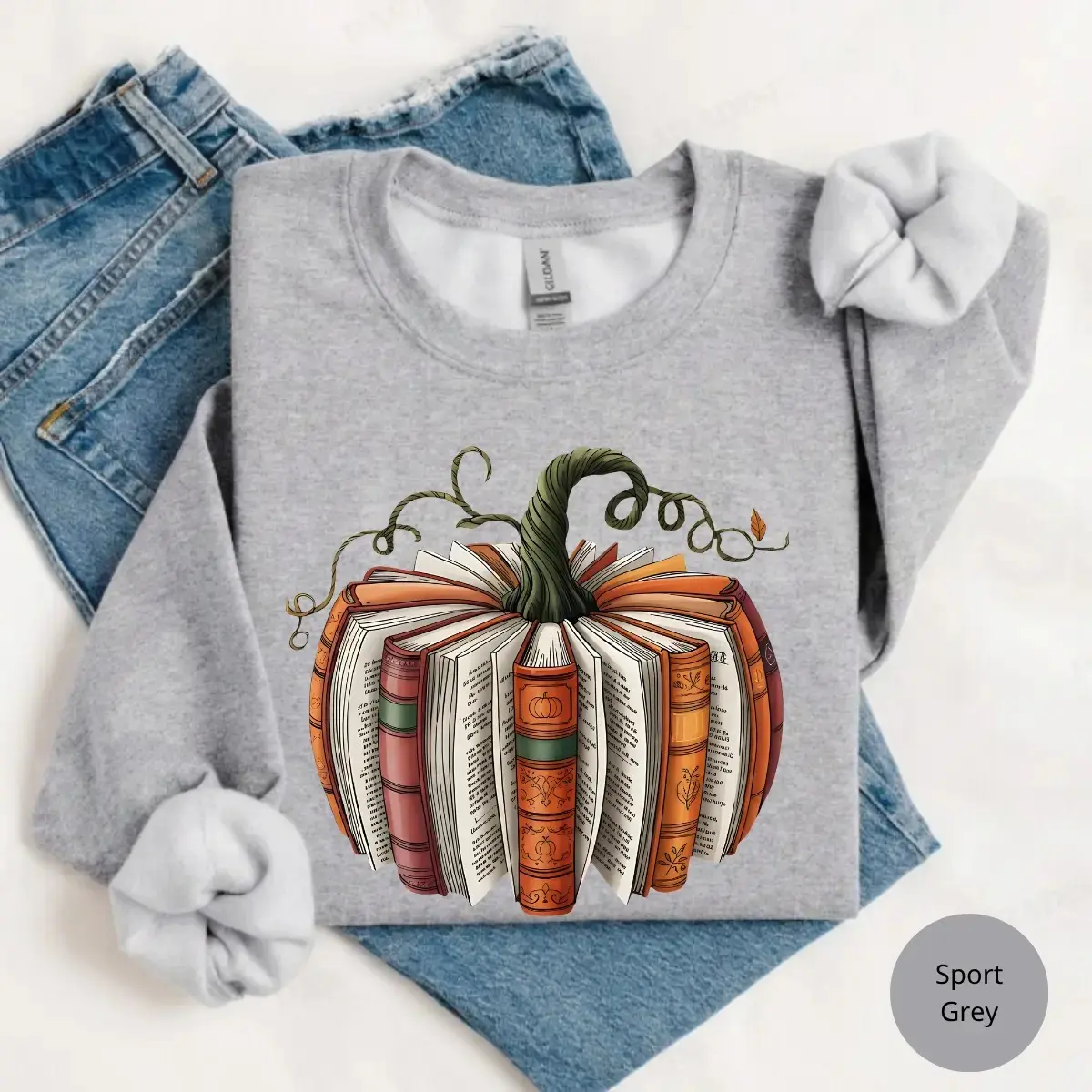 Fall Book Pumpkin Sweatshirt, Halloween Cozy Bookish Autumn Reading Lover Graphic Gift - photo 5