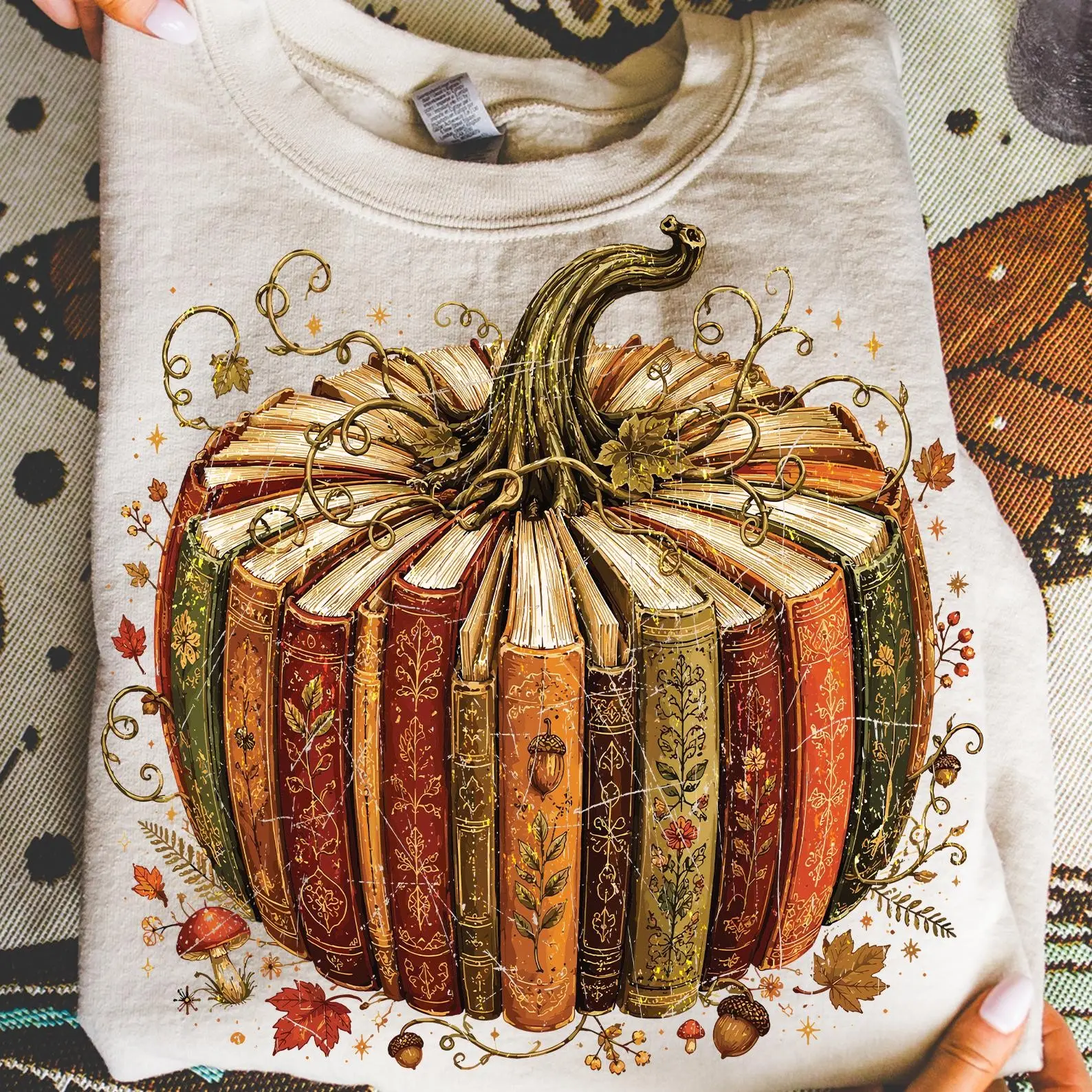 Comfort Colors Fall Pumpkin Bookish T-Shirt, Floral Reader Graphic Tee, Autumn Gift for Book Lovers