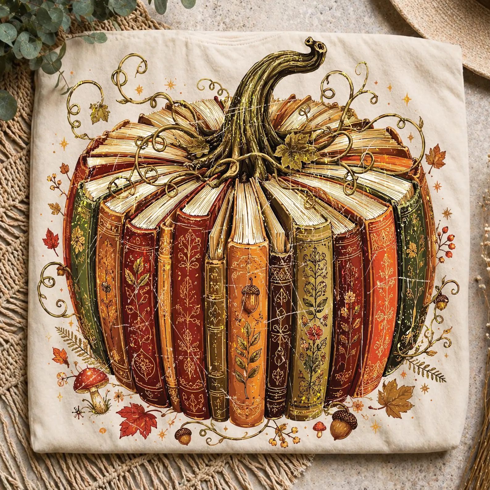Comfort Colors Fall Pumpkin Bookish T-Shirt, Floral Reader Graphic Tee, Autumn Gift for Book Lovers - photo 2
