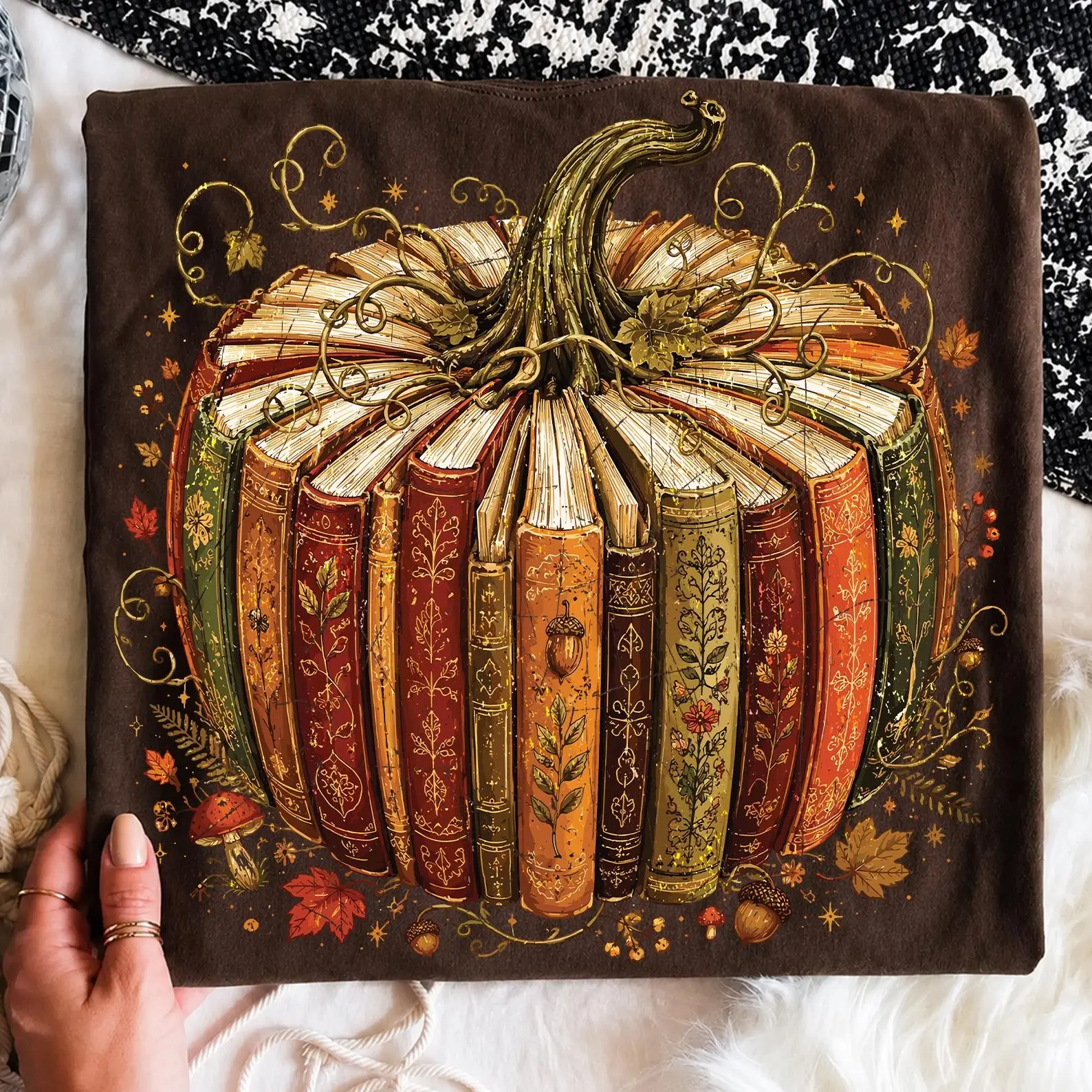 Comfort Colors Fall Pumpkin Bookish T-Shirt, Floral Reader Graphic Tee, Autumn Gift for Book Lovers - photo 4