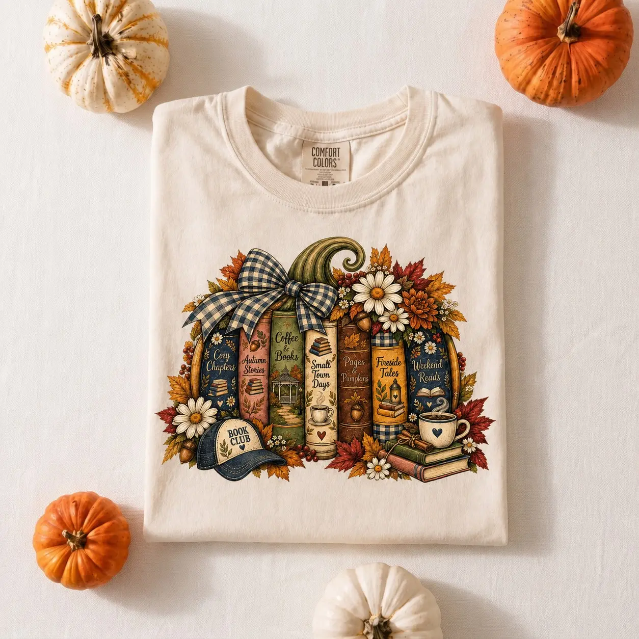 Fall Pumpkin Book Lover T-Shirt, Cozy Autumn Coffee and Reading Tee, Gift for Women