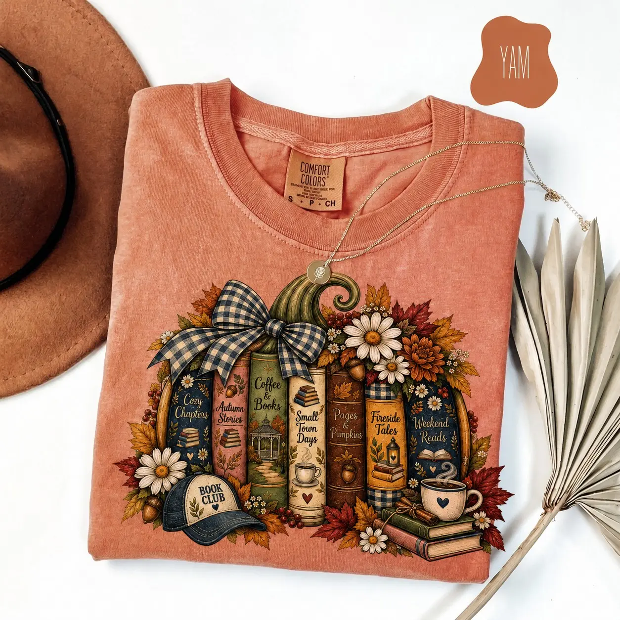 Fall Pumpkin Book Lover T-Shirt, Cozy Autumn Coffee and Reading Tee, Gift for Women - photo 2