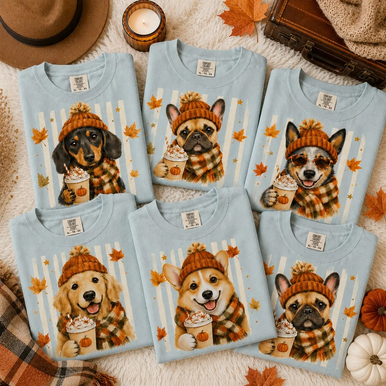 Comfort Colors Fall Dogs Shirt, 120+ Breeds Personalized Dog Mom Tee, Pumpkin Spice Autumn Pet Portrait