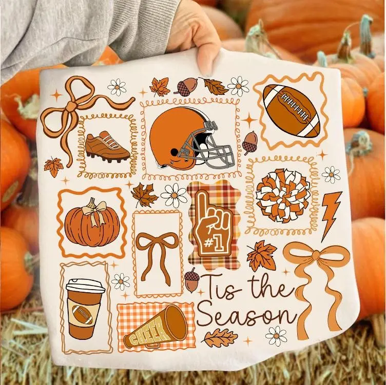 Fall Football Hoodie, Tis the Season Cozy Autumn Pullover, Girly Preppy Pumpkin Lace Bow Graphic Top for Women