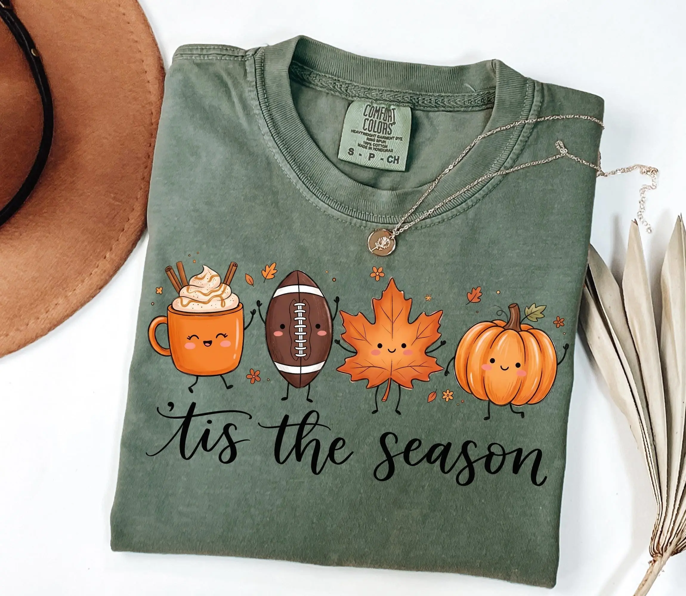 Comfort Colors Fall Football Shirt, Pumpkin Spice Tee, Tis The Season Cute Autumn Graphic Top for Women - photo 2