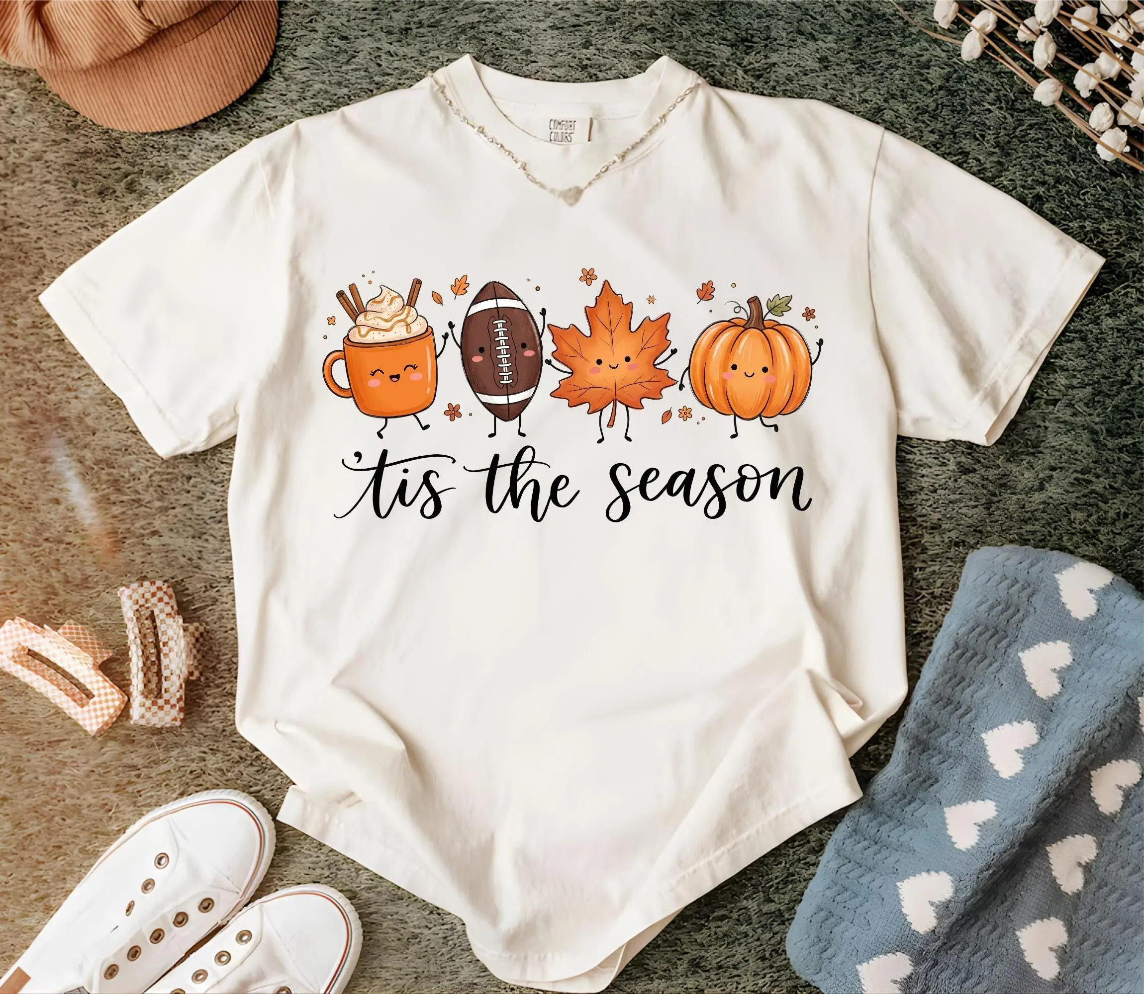 Comfort Colors Fall Football Shirt, Pumpkin Spice Tee, Tis The Season Cute Autumn Graphic Top for Women - photo 3