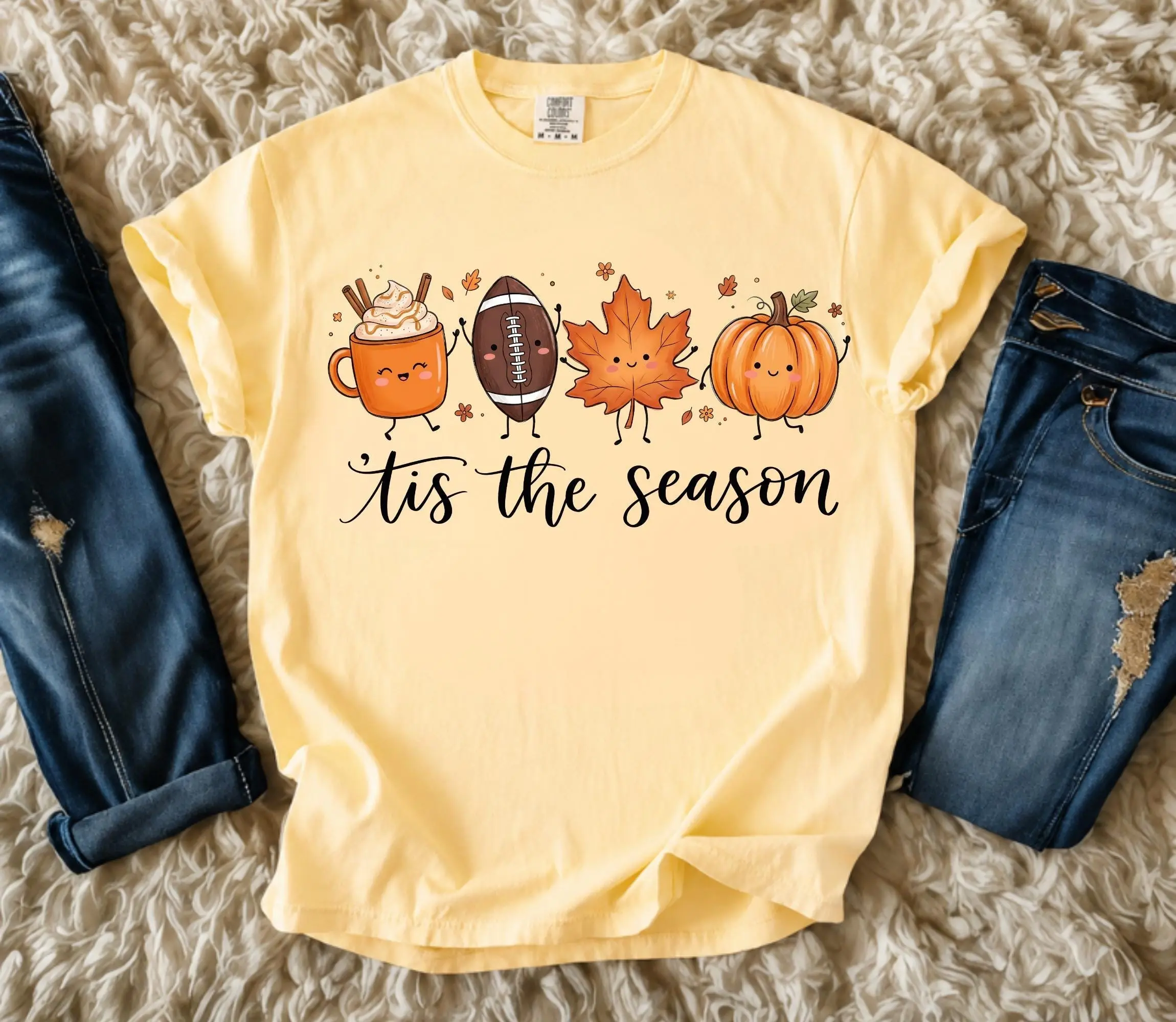 Comfort Colors Fall Football Shirt, Pumpkin Spice Tee, Tis The Season Cute Autumn Graphic Top for Women - photo 4