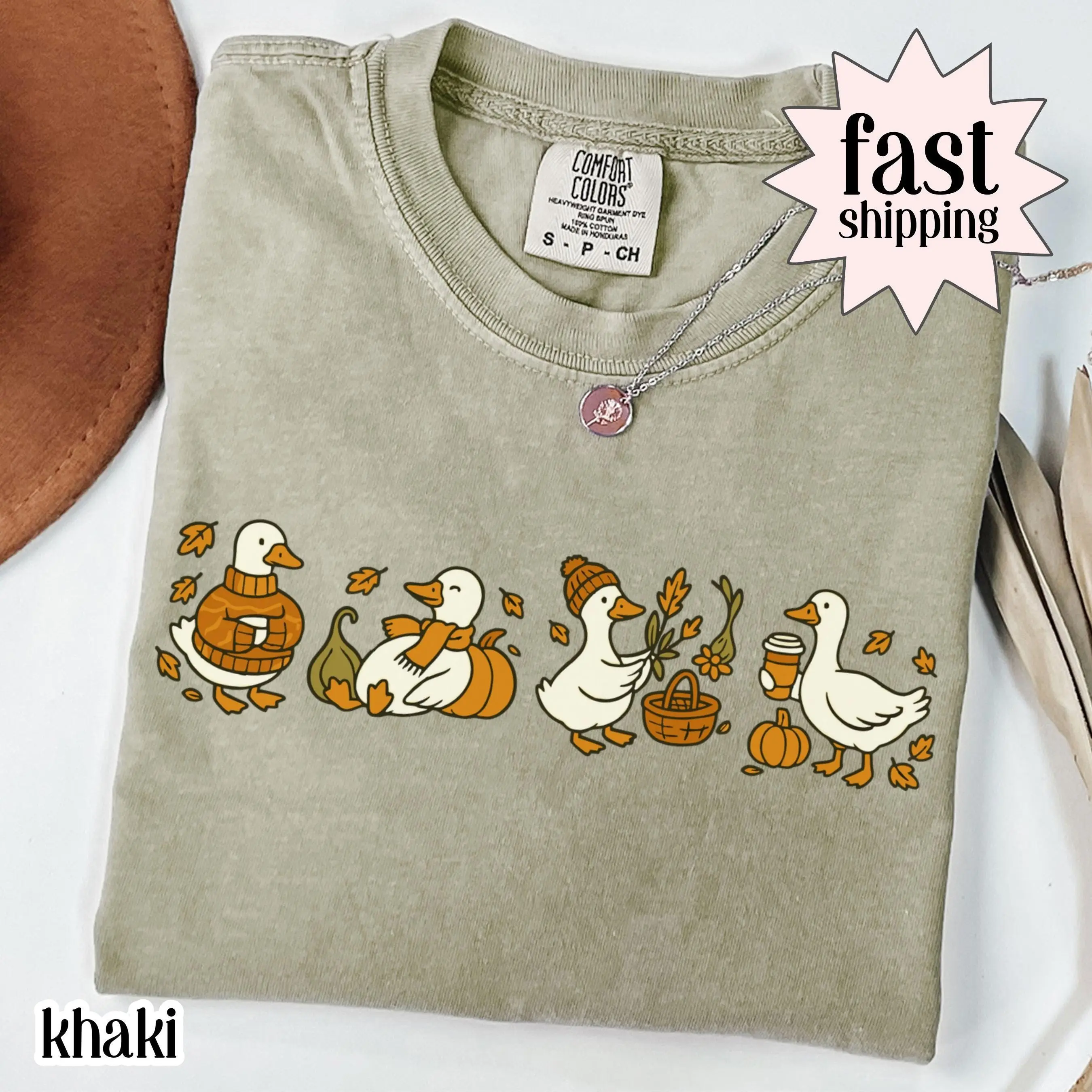 Fall Goose Comfort Colors Shirt, Cozy Silly Autumn Vibes Thanksgiving Tee, Coffee Pumpkin Gourd Halloween Top