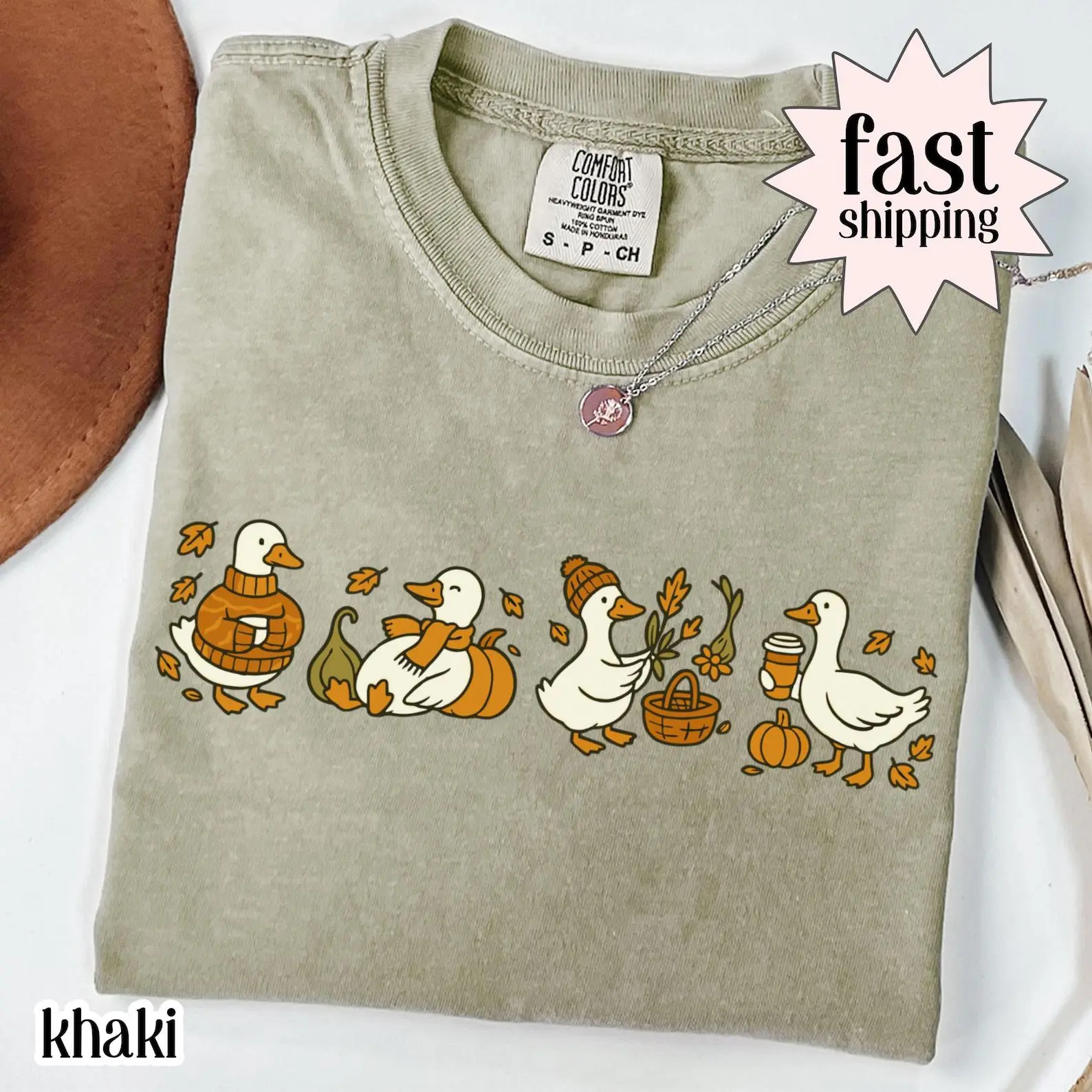 Comfort Colors Fall Goose Shirt, Cozy Autumn Vibes Thanksgiving Coffee Pumpkin Gourd Halloween Graphic Tee
