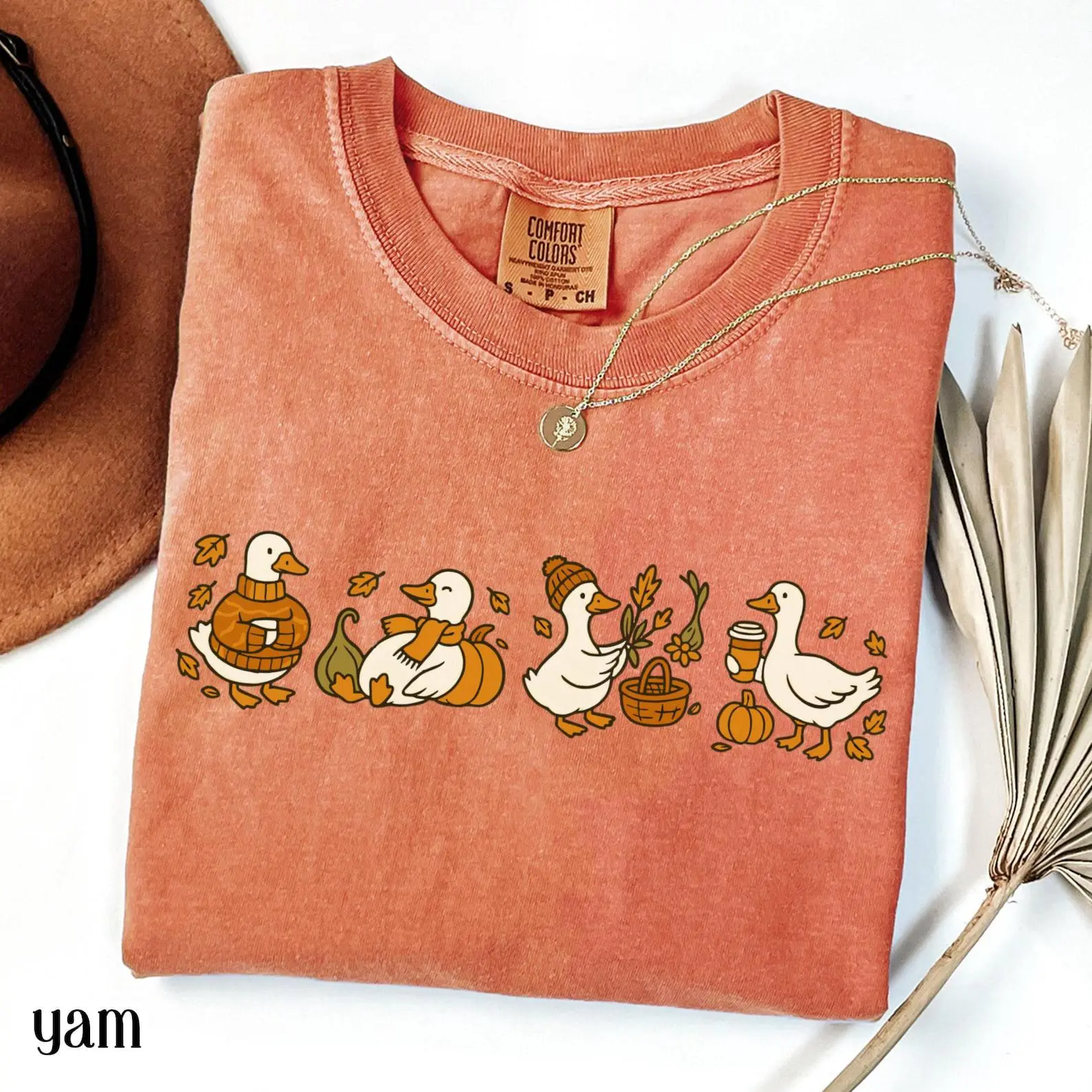Comfort Colors Fall Goose Shirt, Cozy Autumn Vibes Thanksgiving Coffee Pumpkin Gourd Halloween Graphic Tee - photo 4