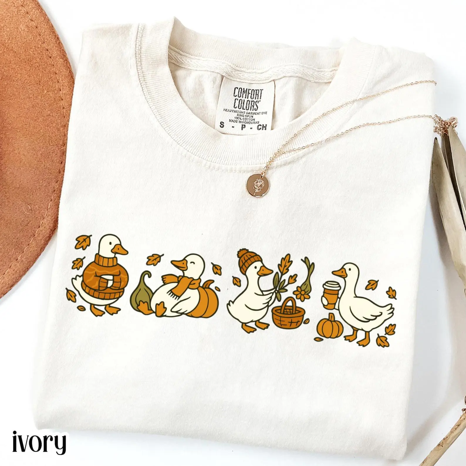 Comfort Colors Fall Goose Shirt, Cozy Autumn Vibes Thanksgiving Coffee Pumpkin Gourd Halloween Graphic Tee - photo 5