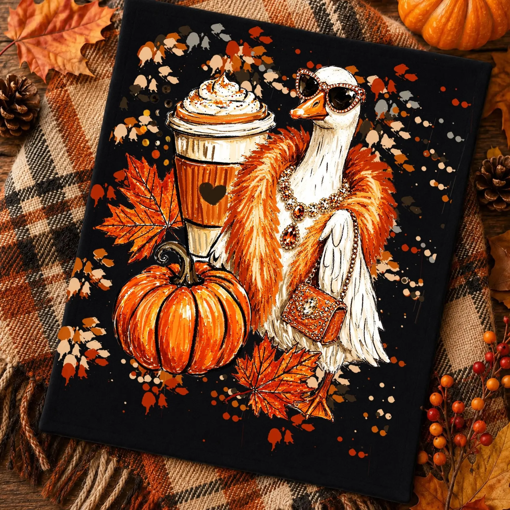 Fall Goose Shirt, Pumpkin Spice Autumn Bird Graphic Tee, Cute Coffee Lover Gift Top - photo 3