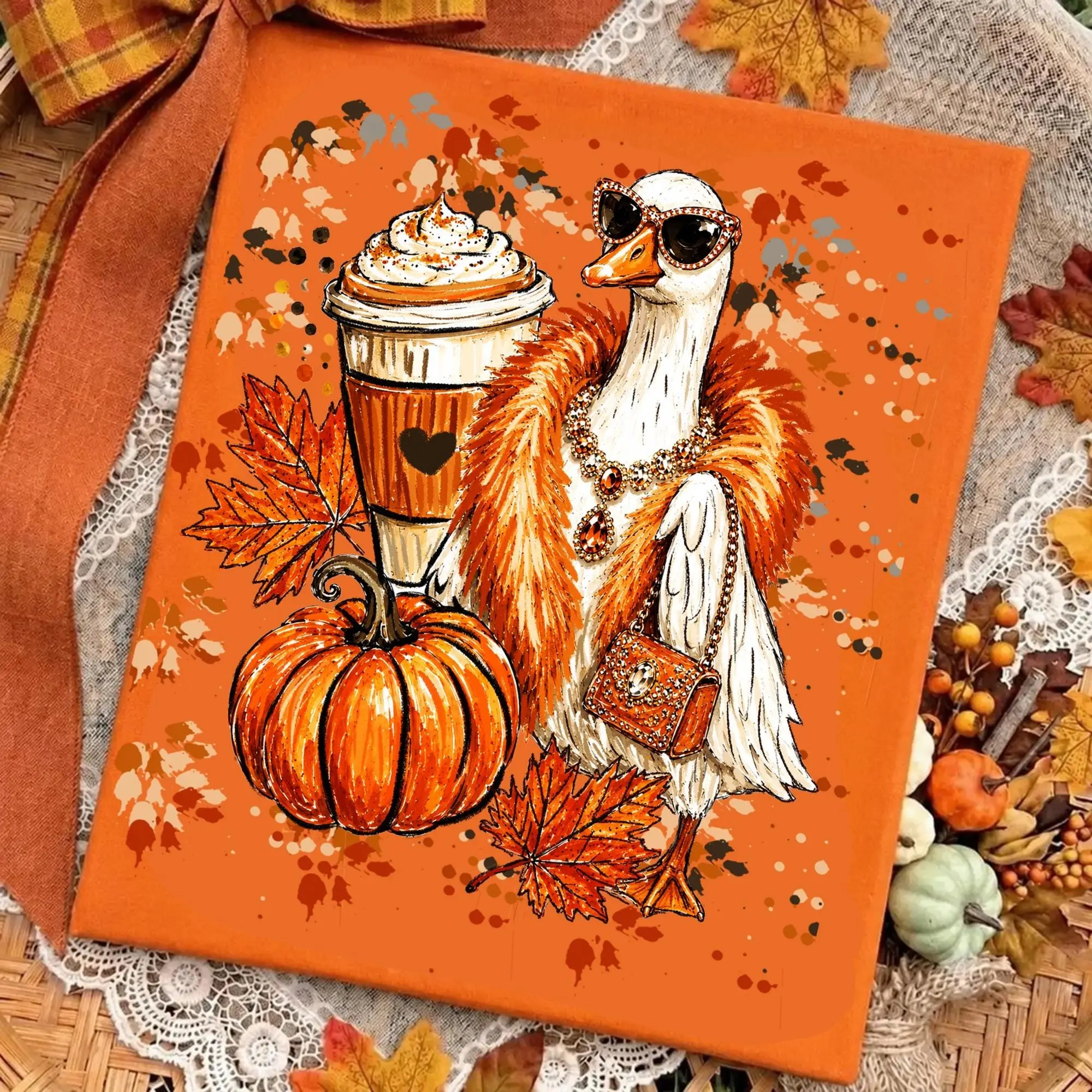 Fall Goose Shirt, Pumpkin Spice Autumn Bird Graphic Tee, Cute Coffee Lover Gift Top - photo 4