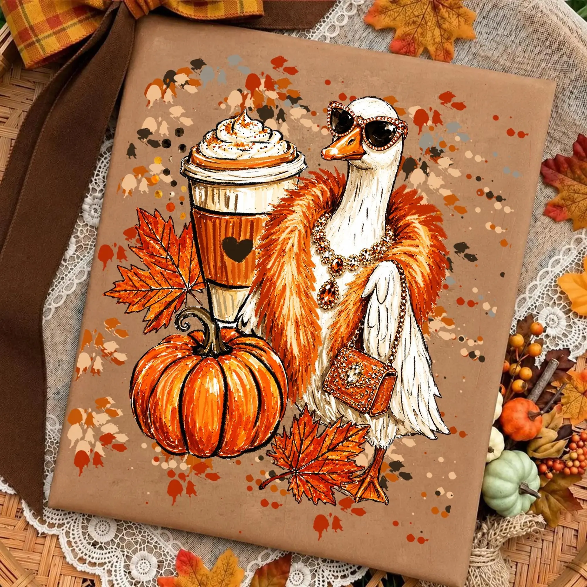 Fall Goose Shirt, Pumpkin Spice Autumn Bird Graphic Tee, Cute Coffee Lover Gift Top - photo 5