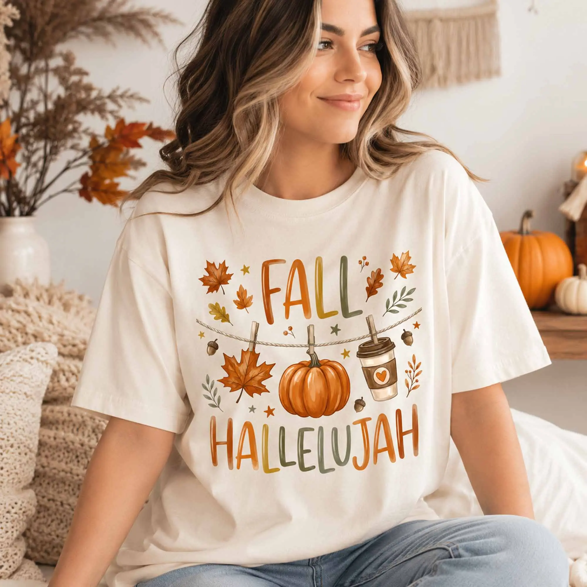 Fall Hallelujah Shirt, Christian Pumpkin Spice Autumn Tee, Cute Cozy Faith Based Thanksgiving Top
