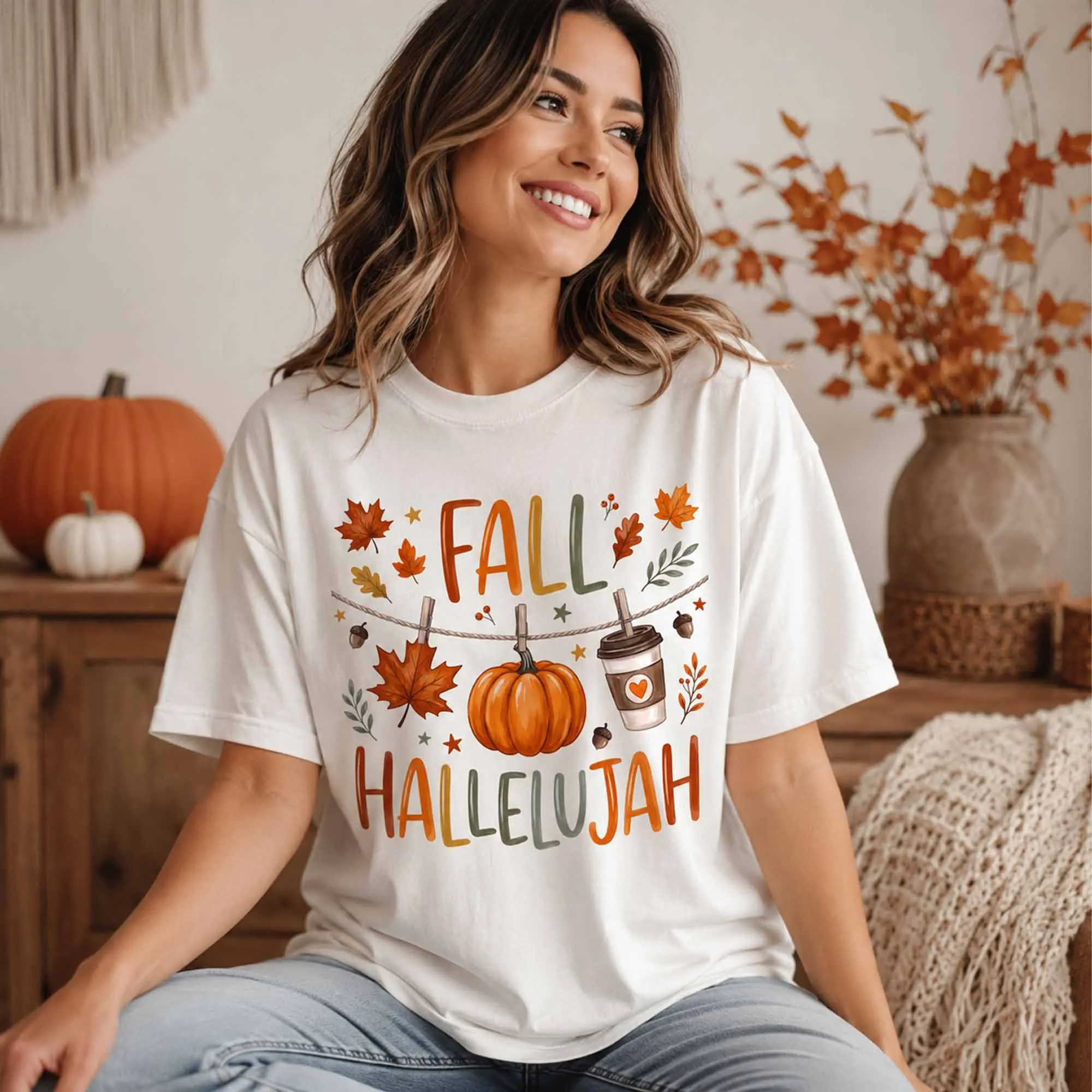 Fall Hallelujah Shirt, Christian Pumpkin Spice Autumn Tee, Cute Cozy Faith Based Thanksgiving Top - photo 2