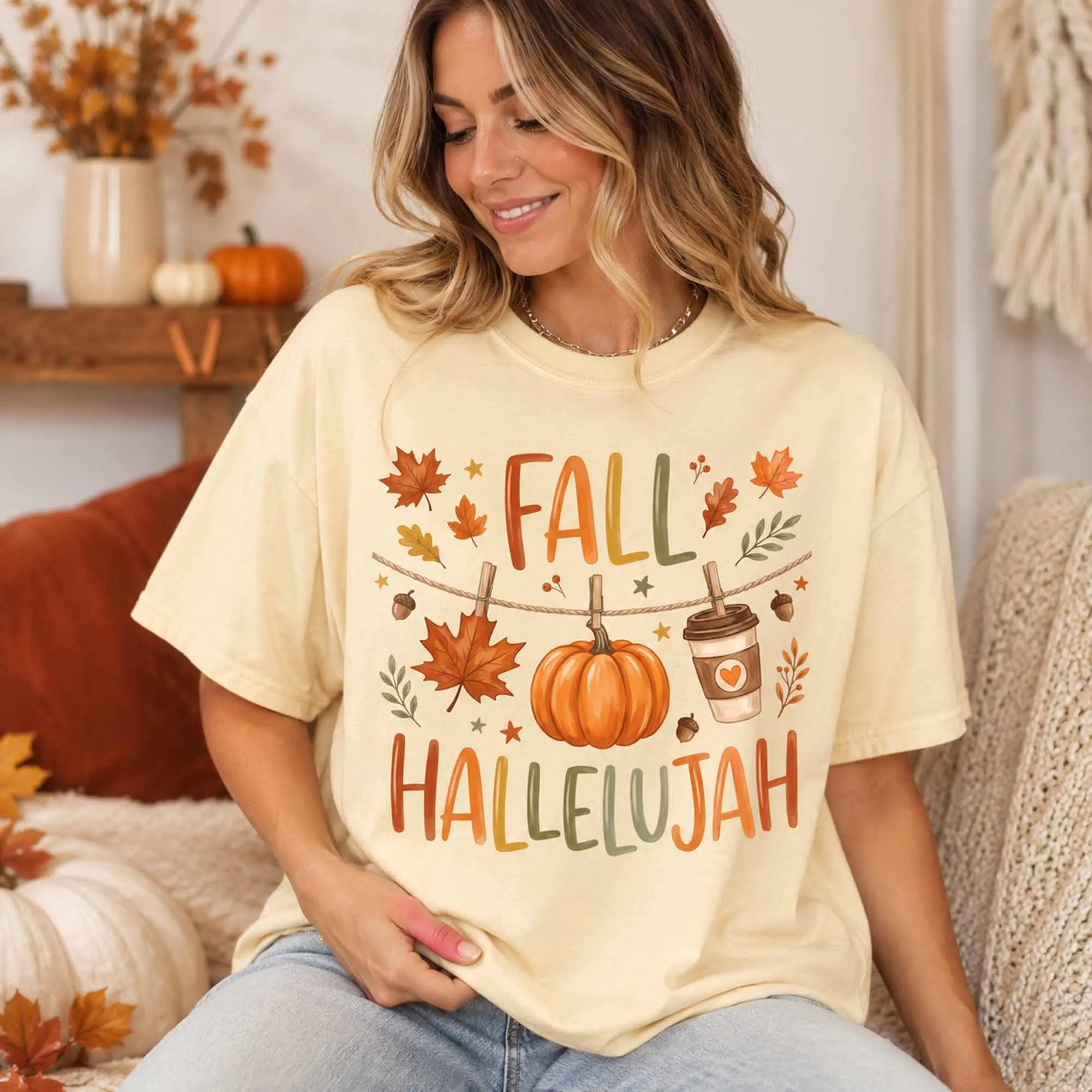 Fall Hallelujah Shirt, Christian Pumpkin Spice Autumn Tee, Cute Cozy Faith Based Thanksgiving Top - photo 3