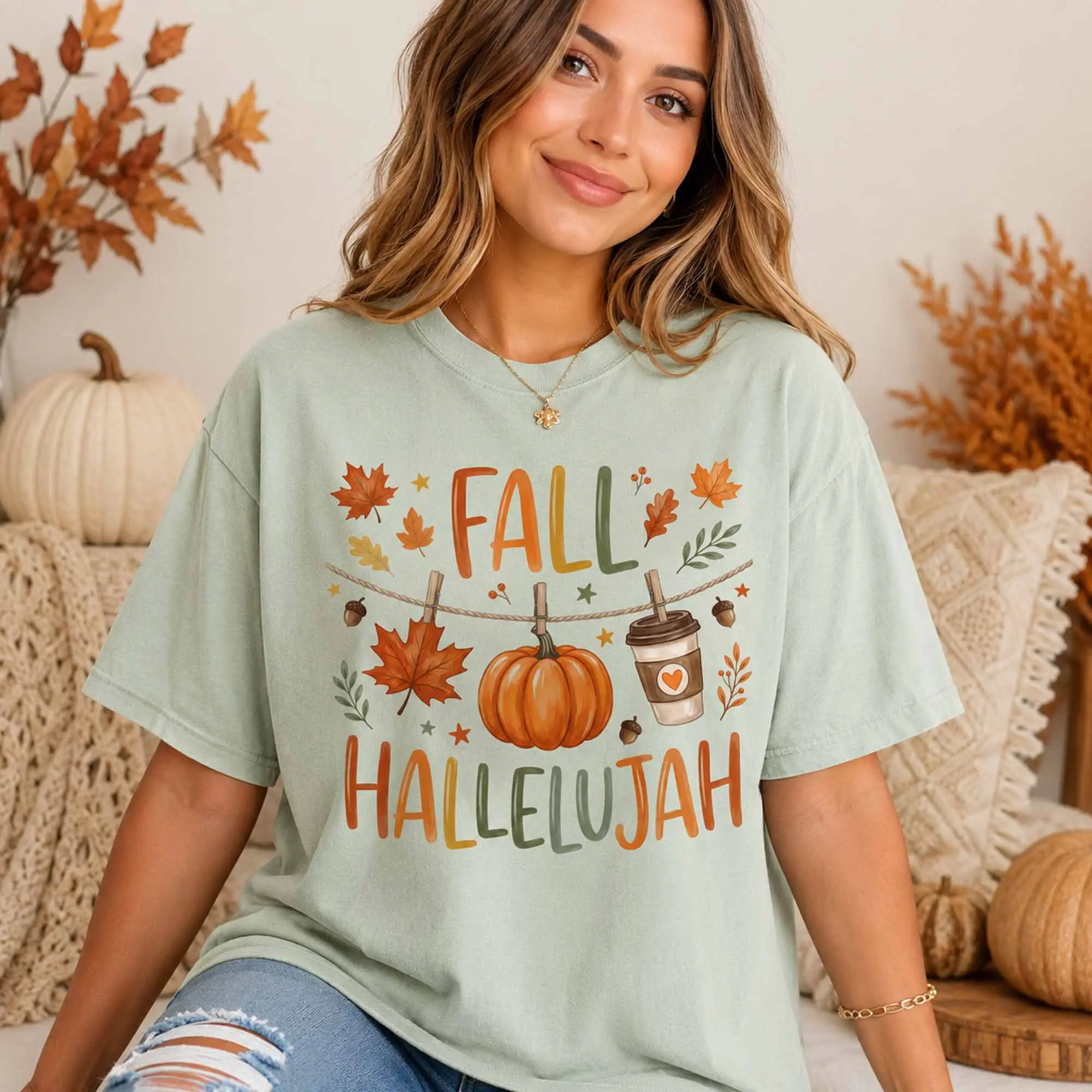 Fall Hallelujah Shirt, Christian Pumpkin Spice Autumn Tee, Cute Cozy Faith Based Thanksgiving Top - photo 4