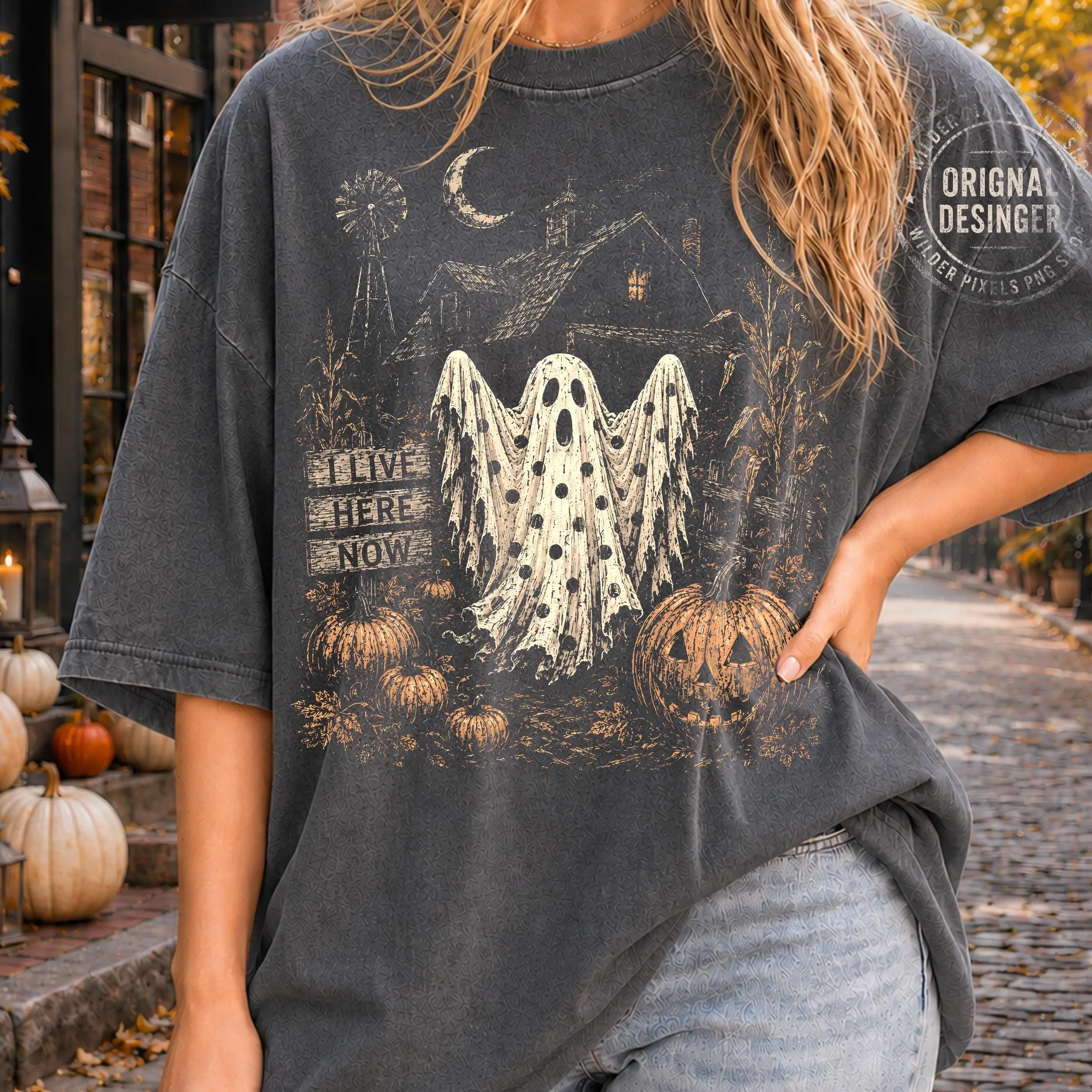 Fall Halloween Raccoon Shirt, Funny Trash Panda Dark Academia Pepper Print Haunted Season Tee for Women