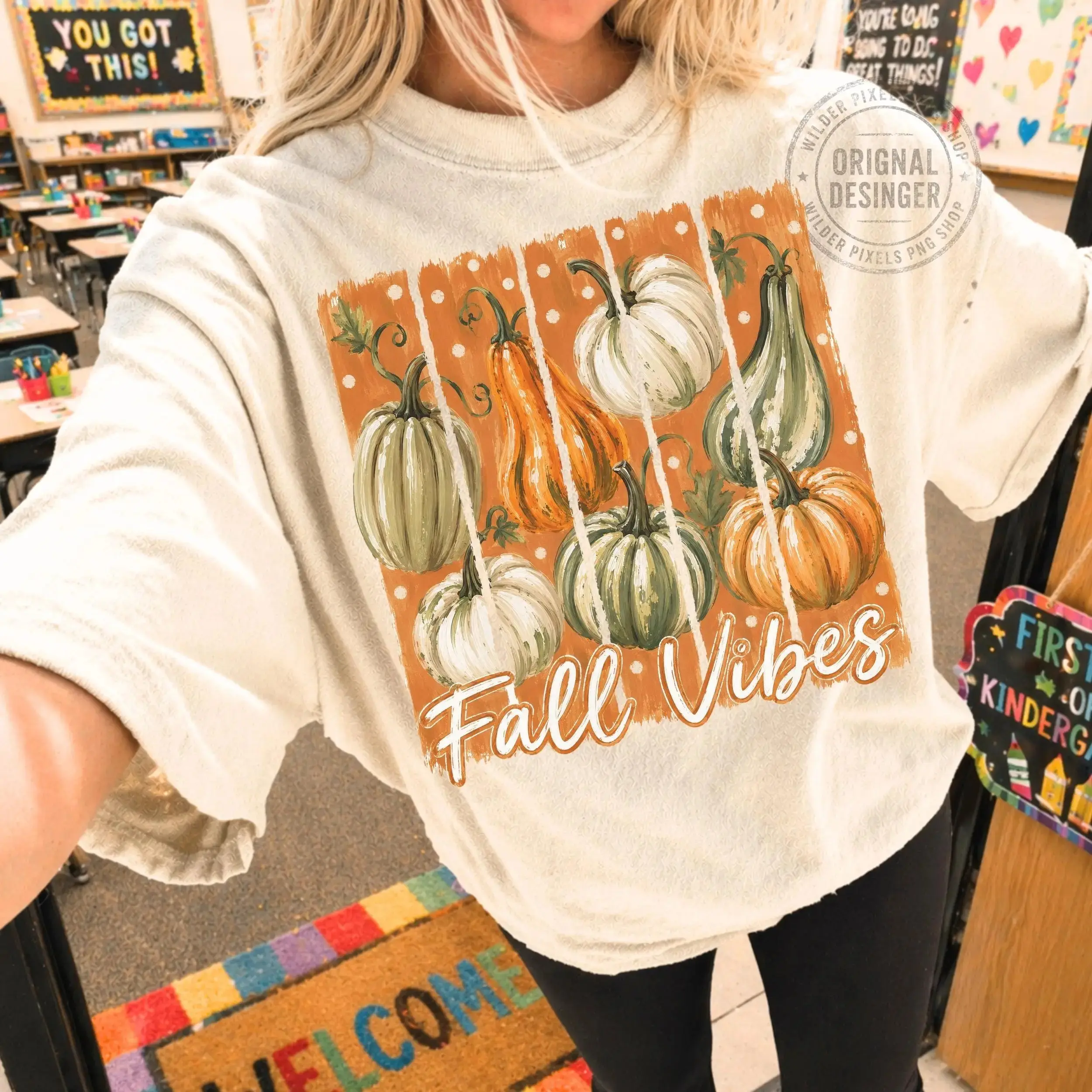 Fall Letters Word Quote Graphic Tee, Autumn Pumpkin Vibes Cozy Mom Shirt, Thanksgiving Casual Short Sleeve Top - photo 2