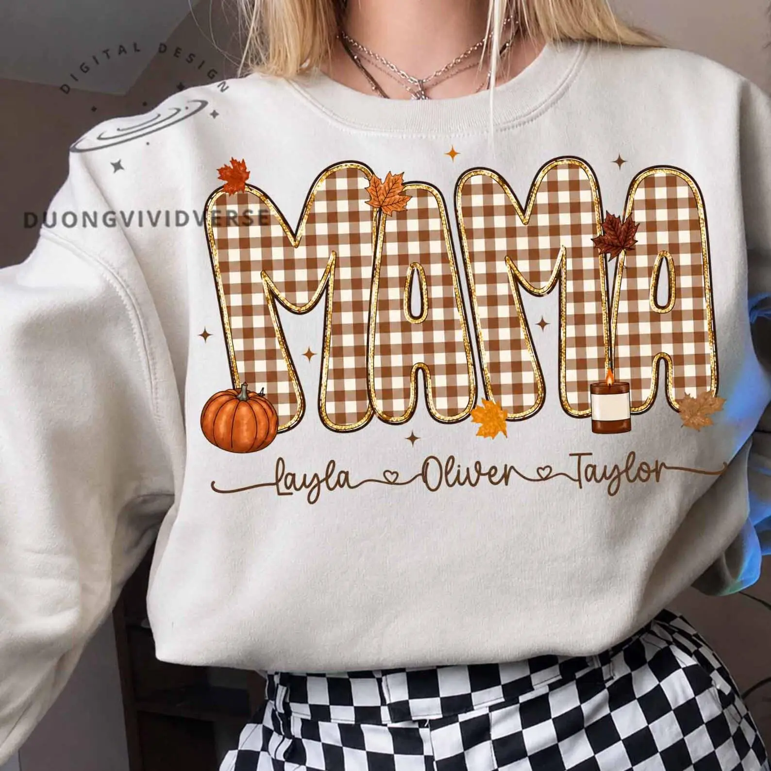 Comfort Colors Fall Mama Mimi Nana Gigi Shirt Bundle, Gingham Autumn Family Pumpkin Thanksgiving Tee - photo 2