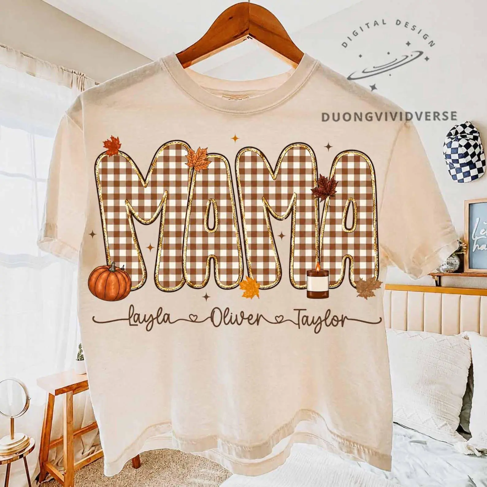 Comfort Colors Fall Mama Mimi Nana Gigi Shirt Bundle, Gingham Autumn Family Pumpkin Thanksgiving Tee - photo 3