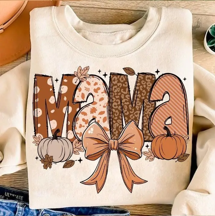 Comfort Colors Fall Mama Shirt, Coquette Pumpkin Autumn Vibes Sublimation Graphic Tee