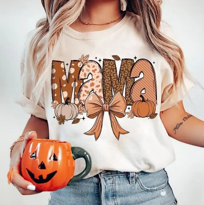 Comfort Colors Fall Mama Shirt, Coquette Pumpkin Autumn Vibes Sublimation Graphic Tee - photo 2